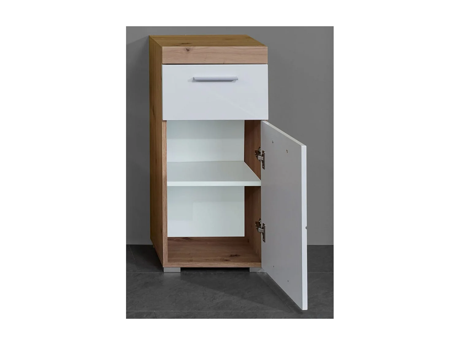 Armoire de sol de salle de bain Amanda blanc et chêne noueux