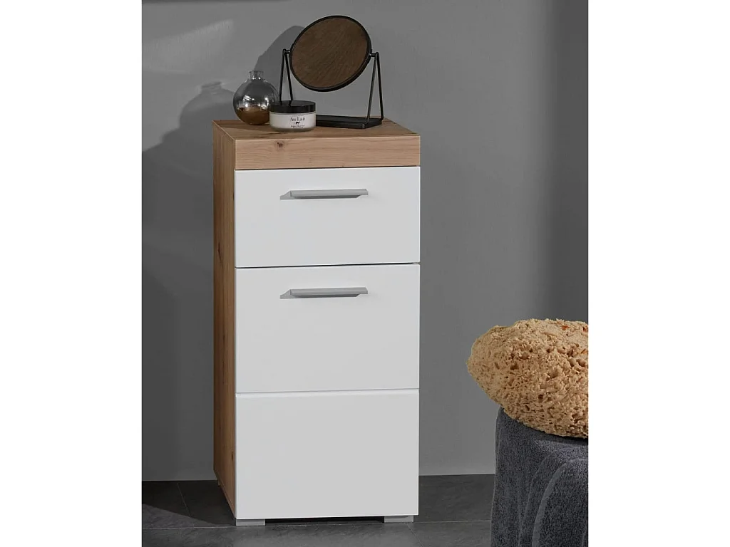Armoire de sol de salle de bain Amanda blanc et chêne noueux