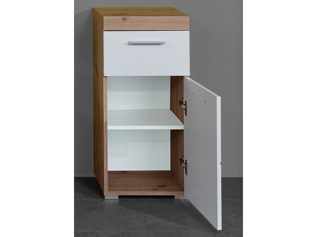 Armoire de sol de salle de bain Amanda blanc et chêne noueux