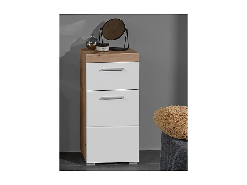 Armoire de sol de salle de bain Amanda blanc et chêne noueux