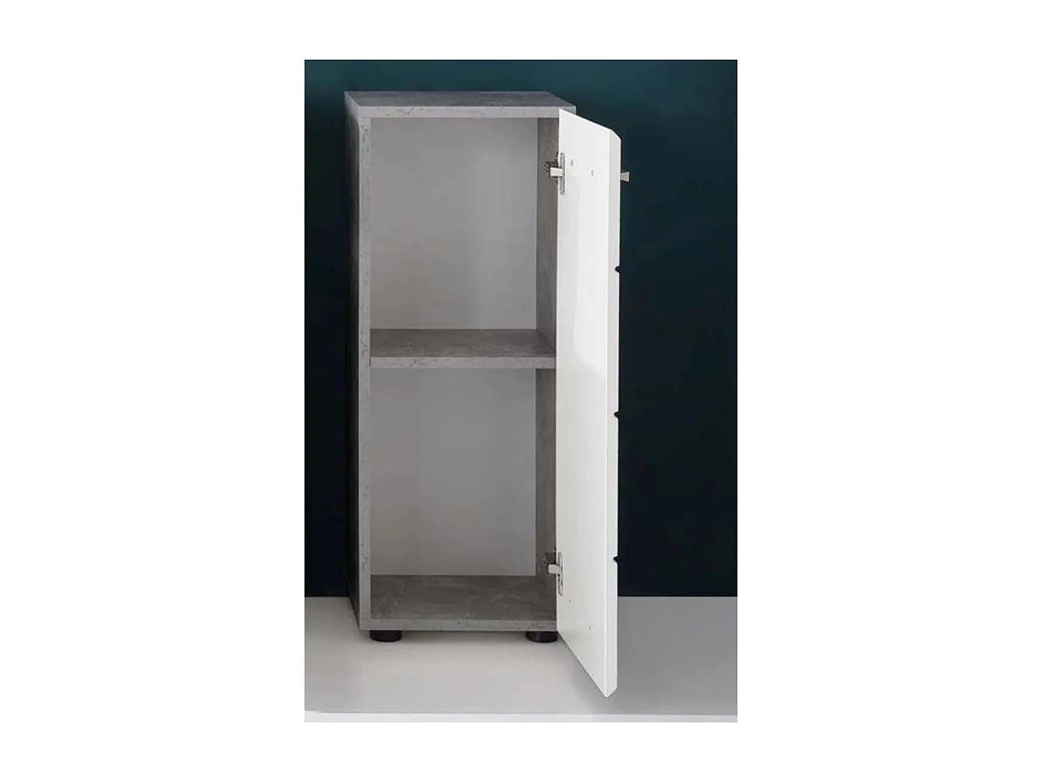 Badkameropberger 1 deur wit en grijs melamine Lenny