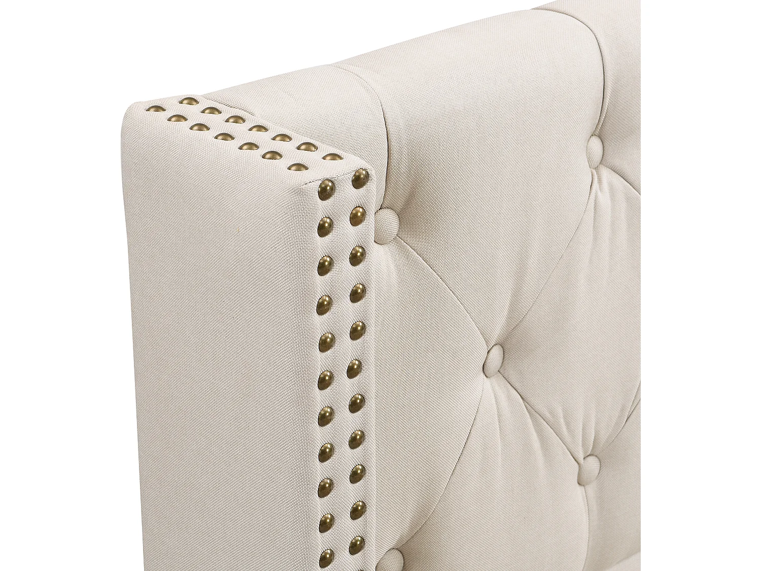 Lit avec tête de lit capitonné -  90 x 200 cm - tissu en lin - sommier à lattes - coloris beige