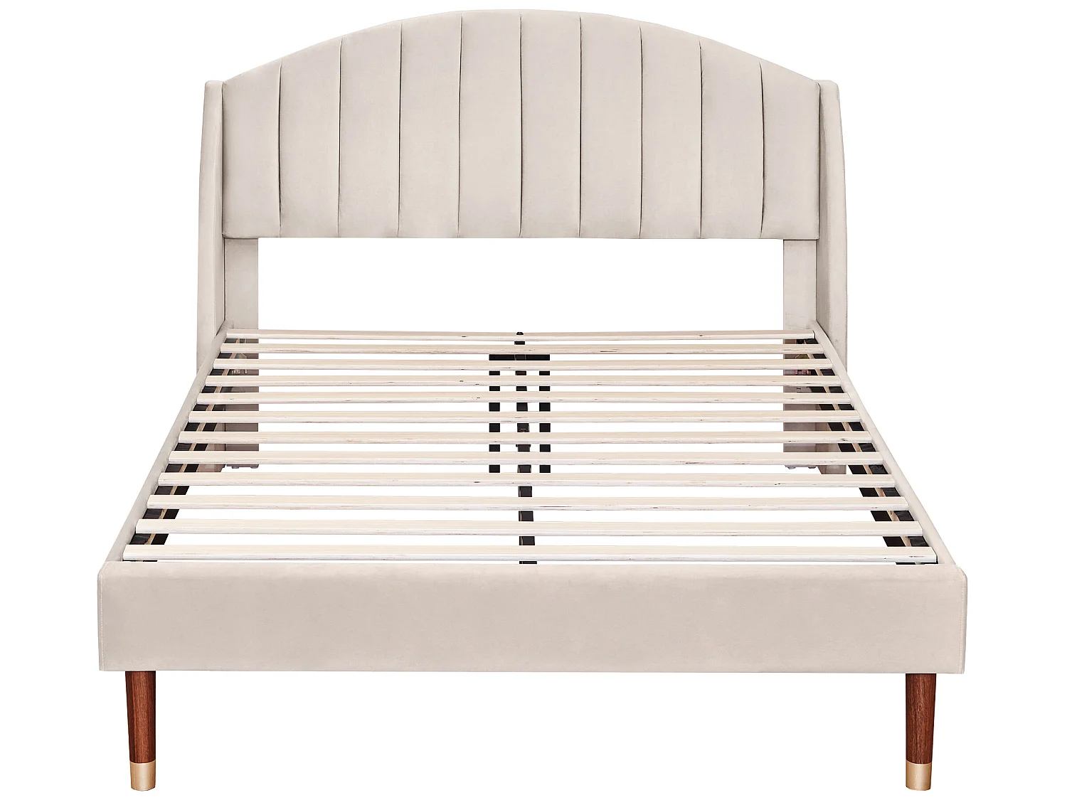 Lit avec tête de lit réglable - 140 x 190 cm - velours - sommier à lattes - coloris beige