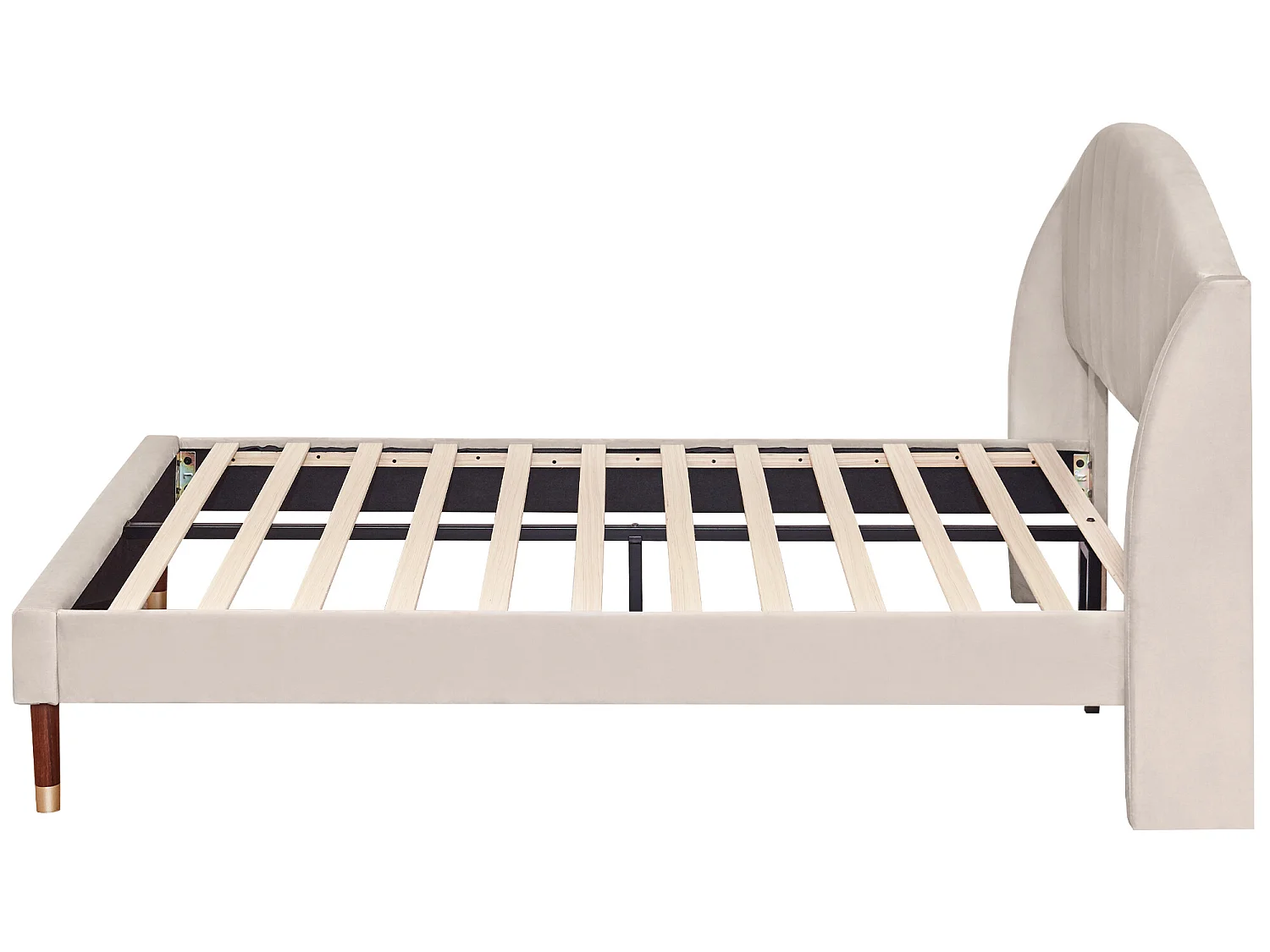 Lit avec tête de lit réglable - 140 x 190 cm - velours - sommier à lattes - coloris beige