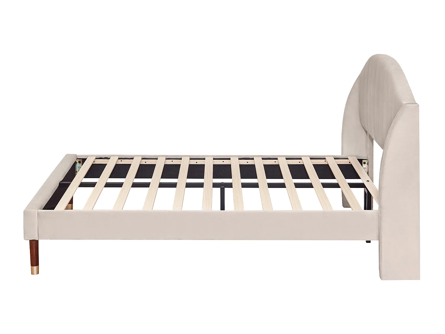 Bed met verstelbaar hoofdeinde - 140 x 190 cm - fluweel - lattenbodem - beige kleur