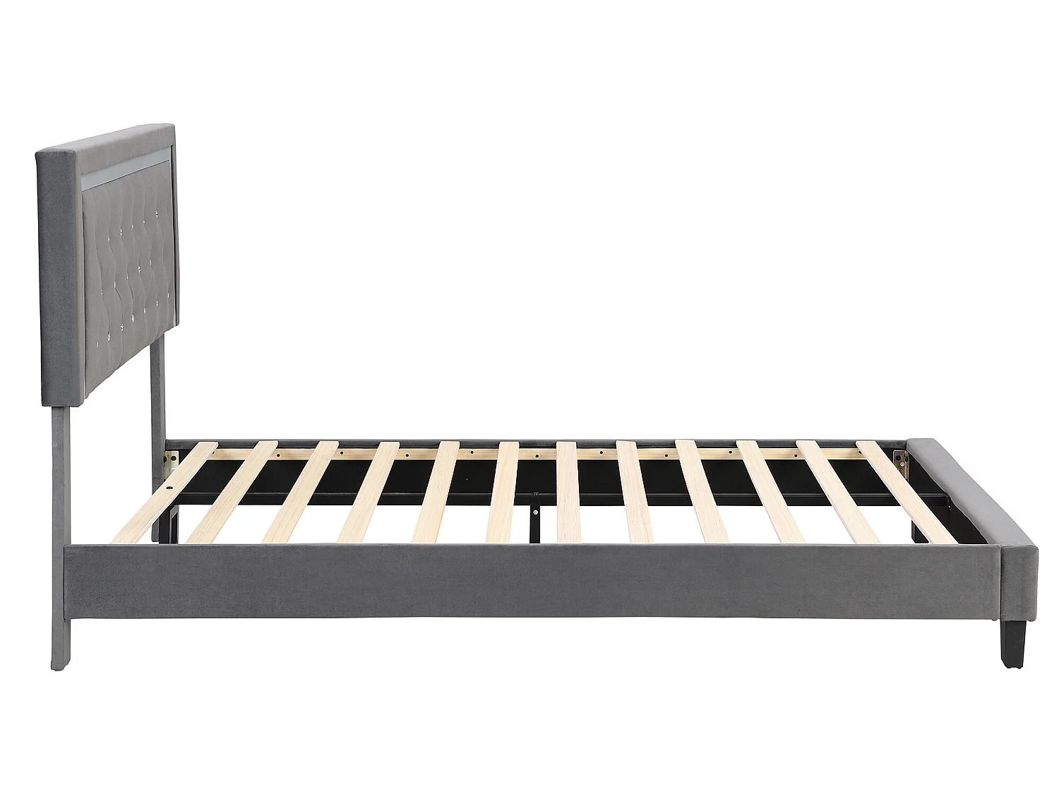 Bed met verstelbaar hoofdeinde - 140 x 200 cm - fluweel - grijze kleur + lattenbodem