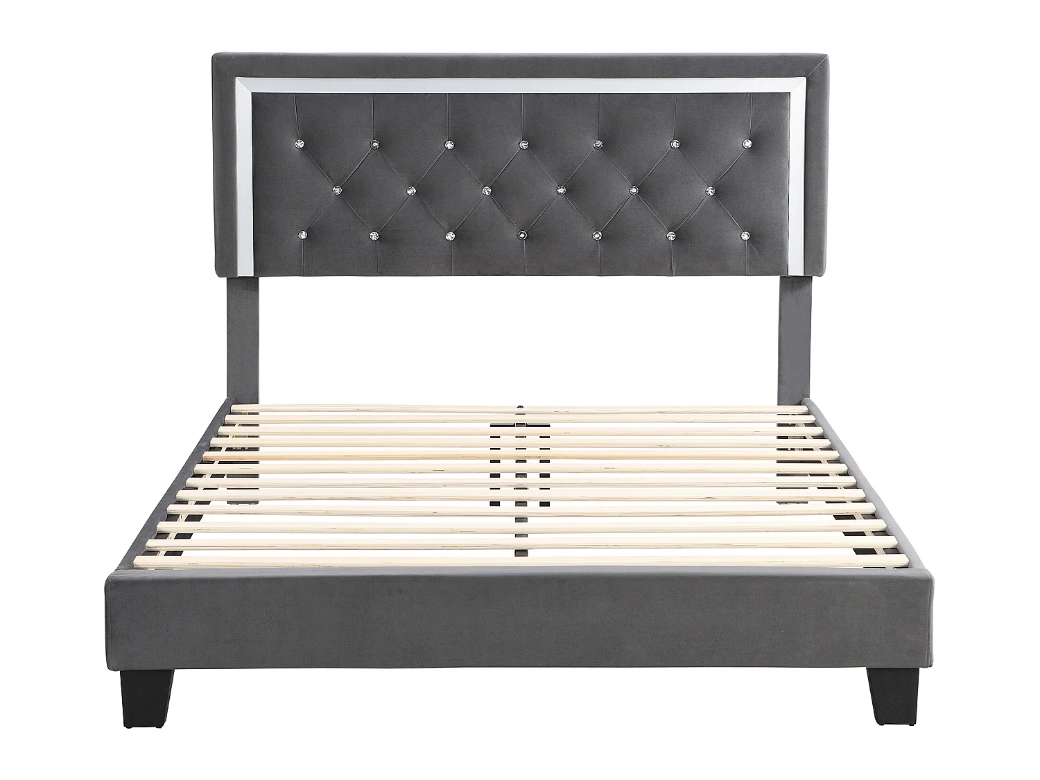 Bed met verstelbaar hoofdeinde - 140 x 200 cm - fluweel - grijze kleur + lattenbodem