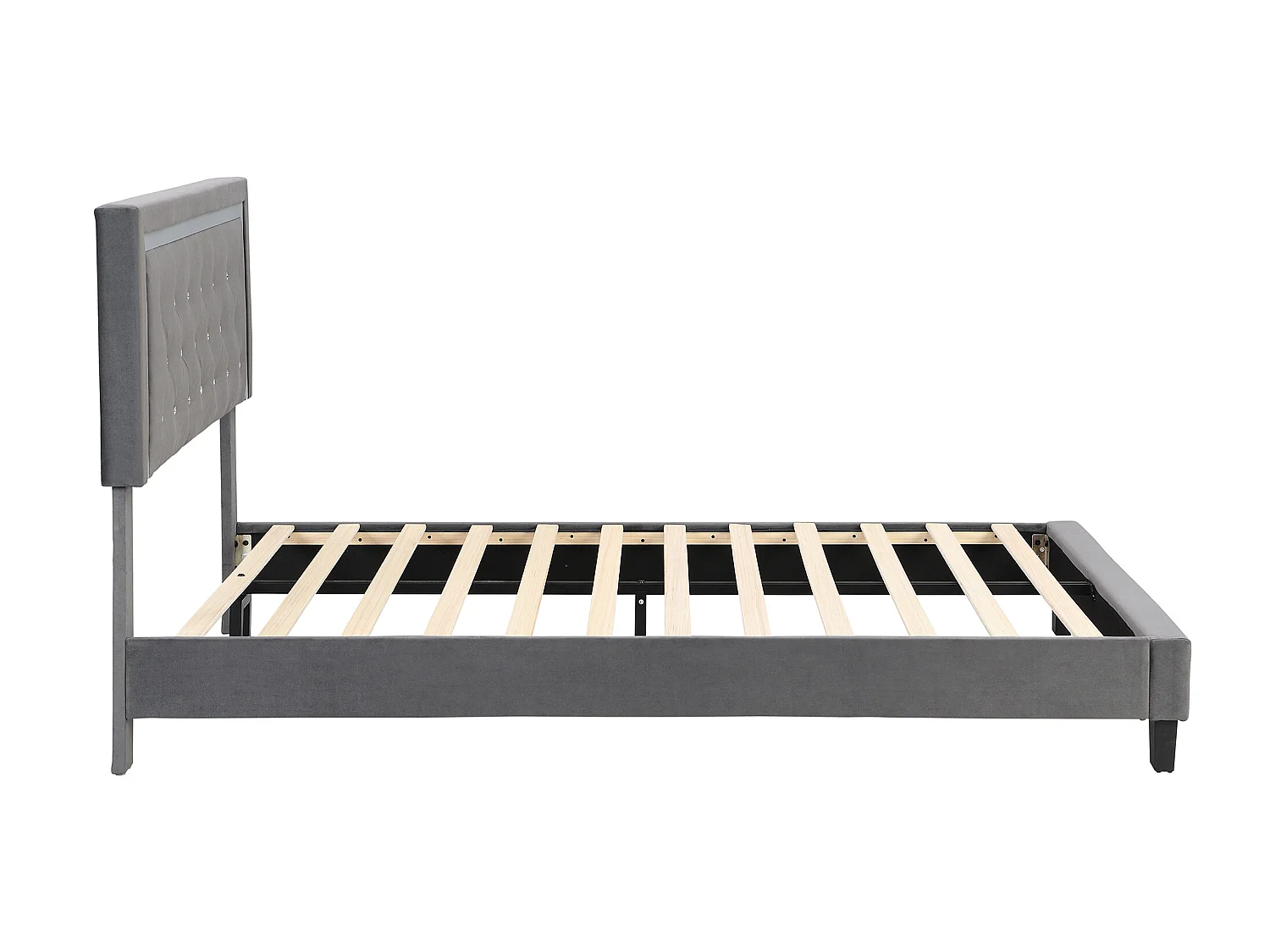 Bed met verstelbaar hoofdeinde - 140 x 200 cm - fluweel - grijze kleur + lattenbodem