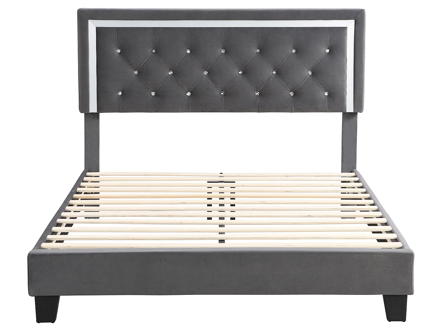 Bed met verstelbaar hoofdeinde - 140 x 200 cm - fluweel - grijze kleur + lattenbodem