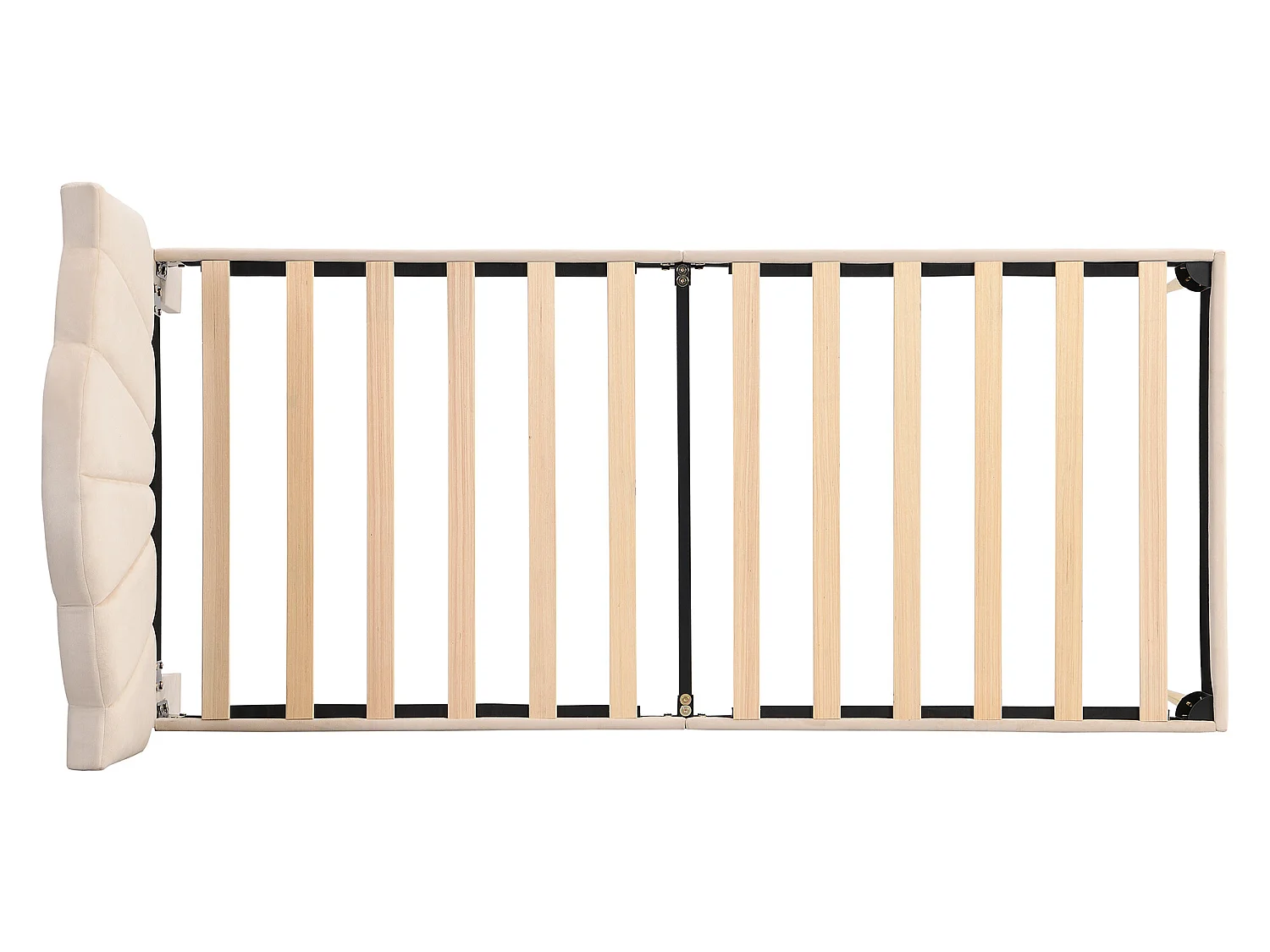 Łóżko typu shell - 90 x 200 cm - aksamit - kolor beżowy + ławka ze schowkiem + stelaż listwowy