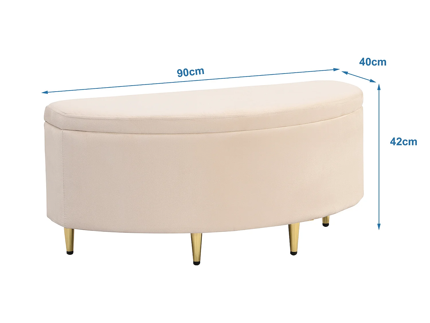 Lit coquillage - 90 x 200 cm - velours - coloris beige + banc coffre + sommier à lattes