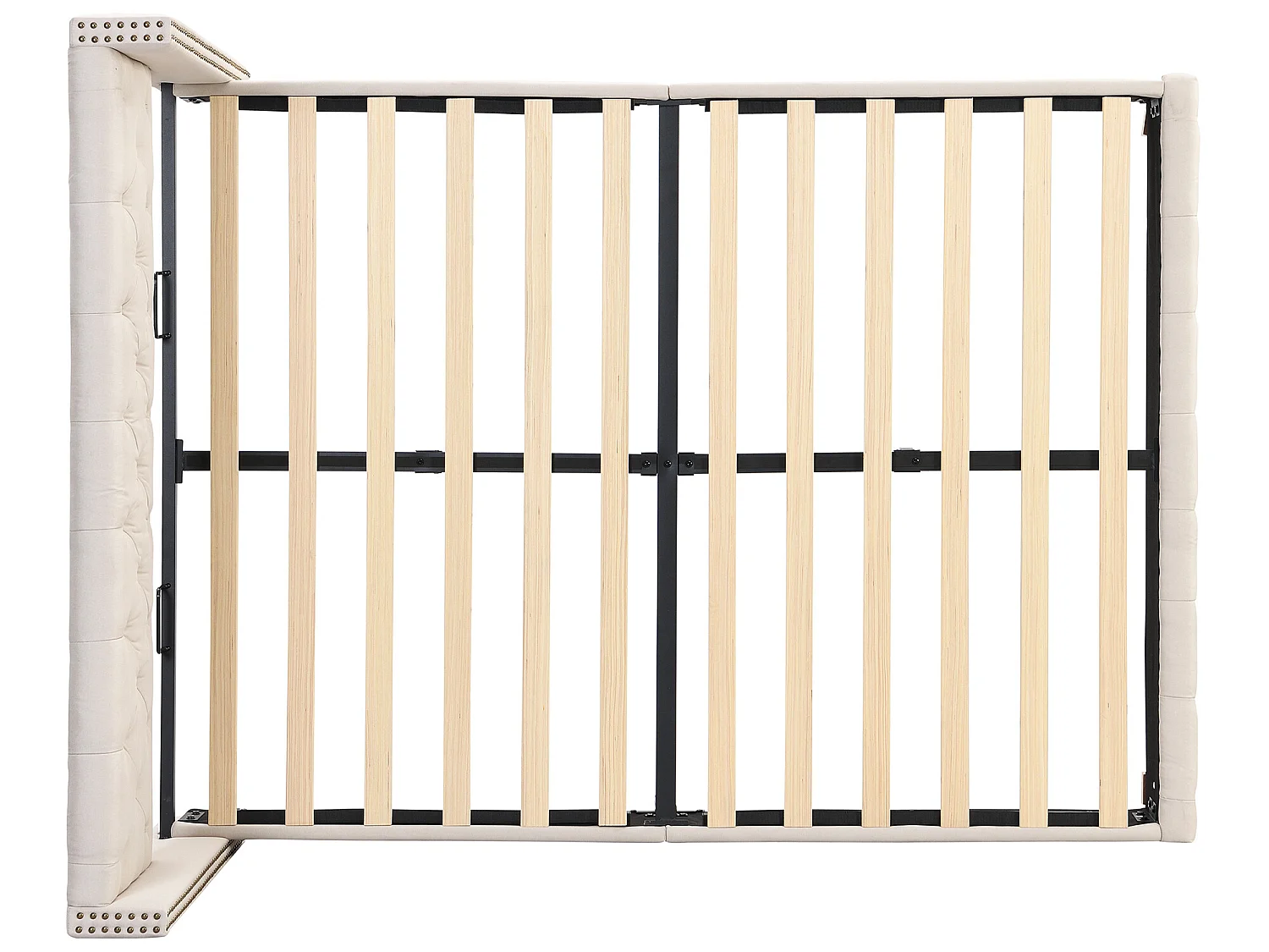 Bed met gestoffeerd hoofdbord - 140 x 190 cm - linnen stof - lattenbodem - beige kleur