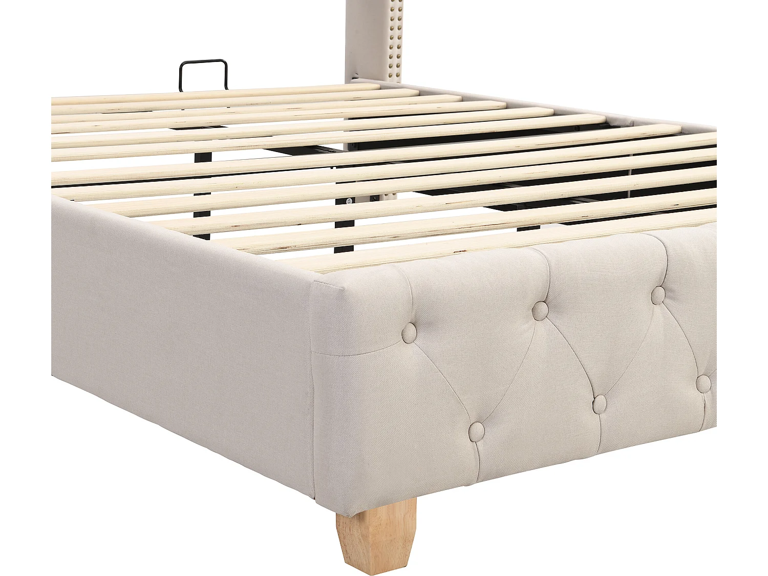 Bed met gestoffeerd hoofdbord - 140 x 190 cm - linnen stof - lattenbodem - beige kleur