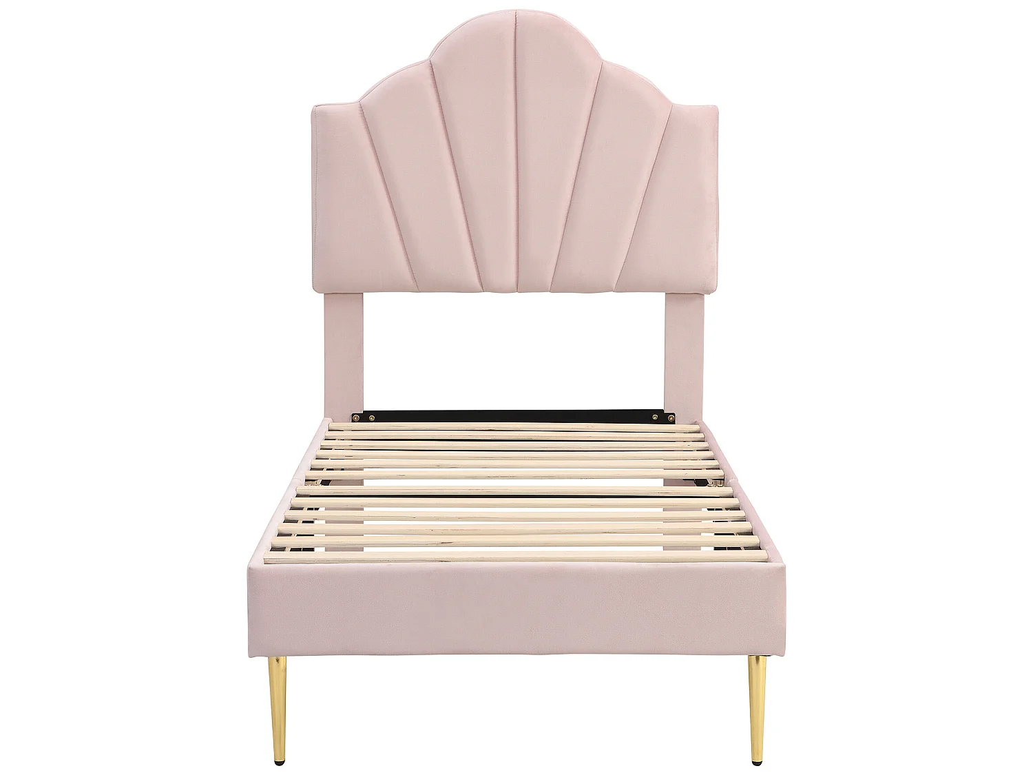 Lit coquillage - 90 x 200 cm - velours - coloris rose + banc coffre + sommier à lattes