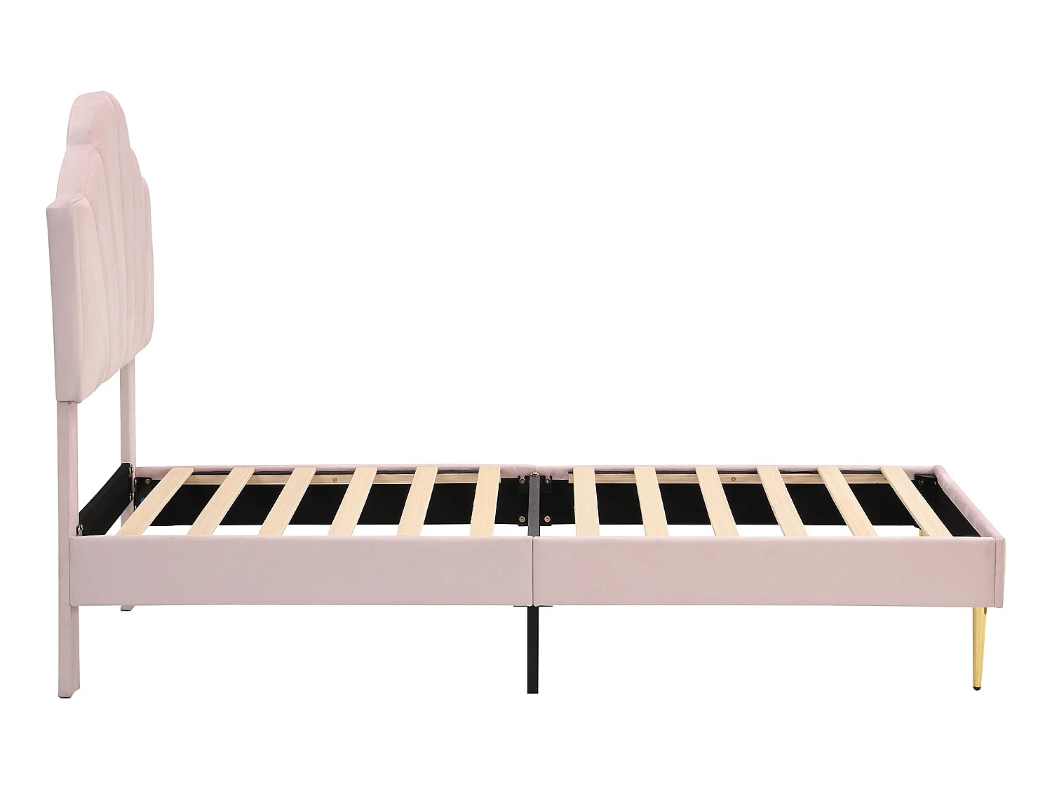 Lit coquillage - 90 x 200 cm - velours - coloris rose + banc coffre + sommier à lattes