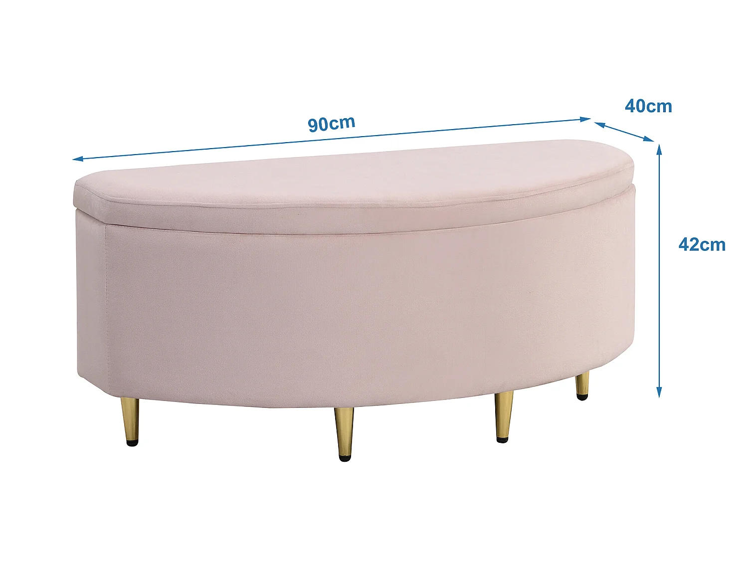 Lit coquillage - 90 x 200 cm - velours - coloris rose + banc coffre + sommier à lattes