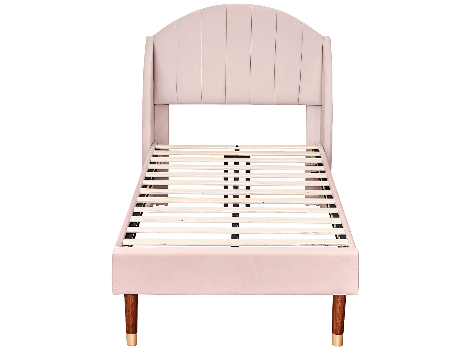 90 x 200 cm großes Bett mit vertikalem Nahtkopfteil – Samt – Lattenrost – rosa Farbe