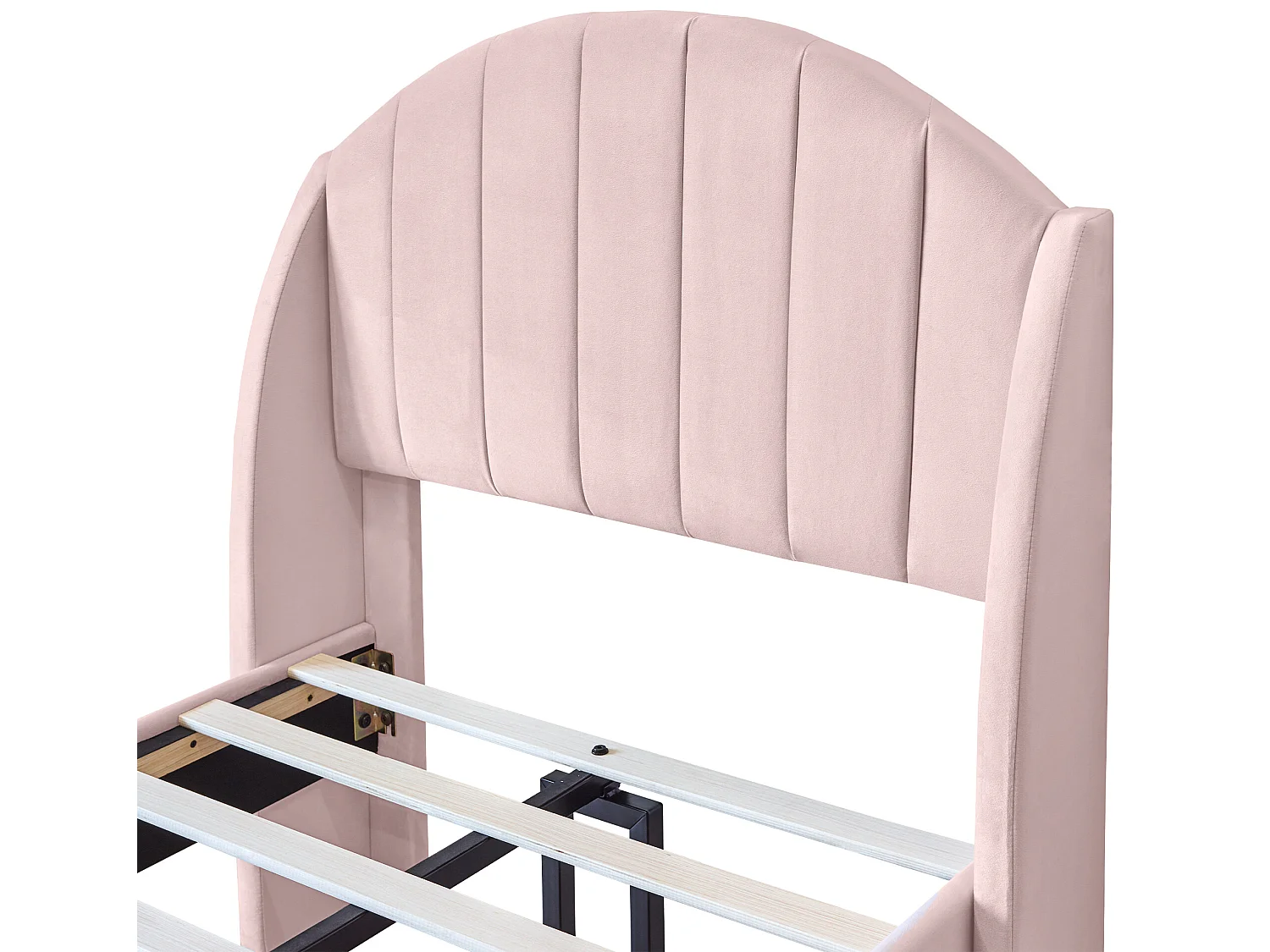 90 x 200 cm großes Bett mit vertikalem Nahtkopfteil – Samt – Lattenrost – rosa Farbe