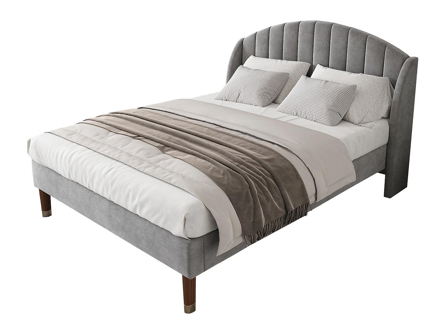 Bett mit verstellbarem Kopfteil – 160 x 200 cm – Samt – Lattenrost – graue Farbe