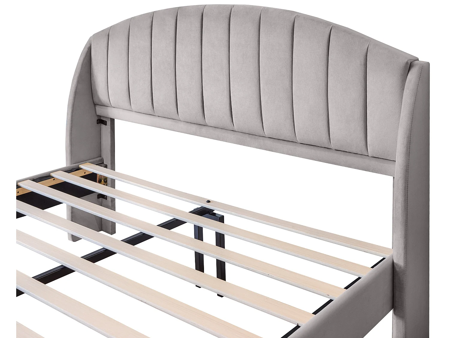 Łóżko z regulowanym zagłówkiem - 160 x 200 cm - aksamit - stelaż listwowy - szare