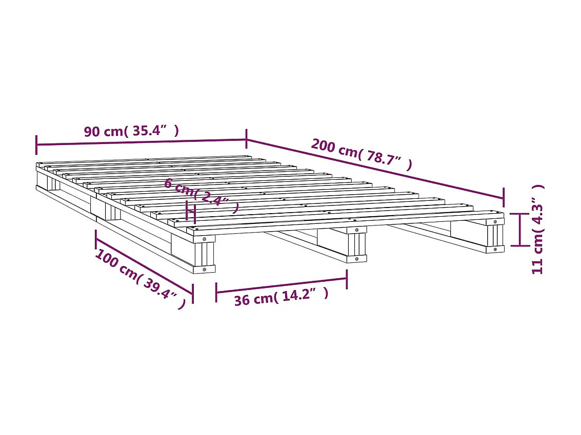 Lit de palette 90x200 cm bois de pin massif