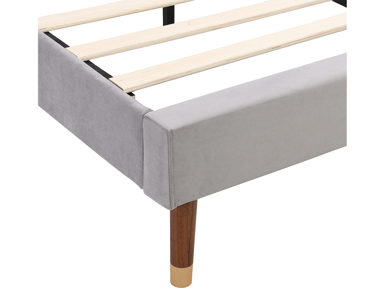 Lit avec tête de lit capitonné - 140 x 200 cm - velours - sommier à lattes - coloris gris