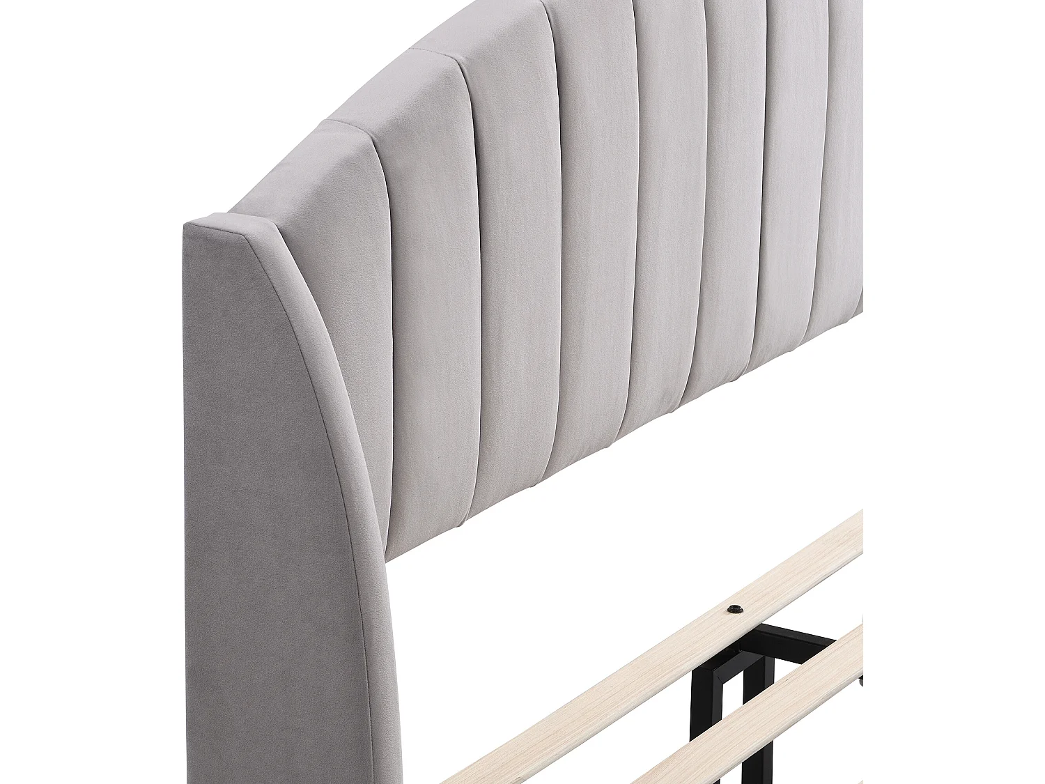 Bed met gecapitonneerd hoofdeinde - 140 x 200 cm - fluweel - lattenbodem - kleur grijs