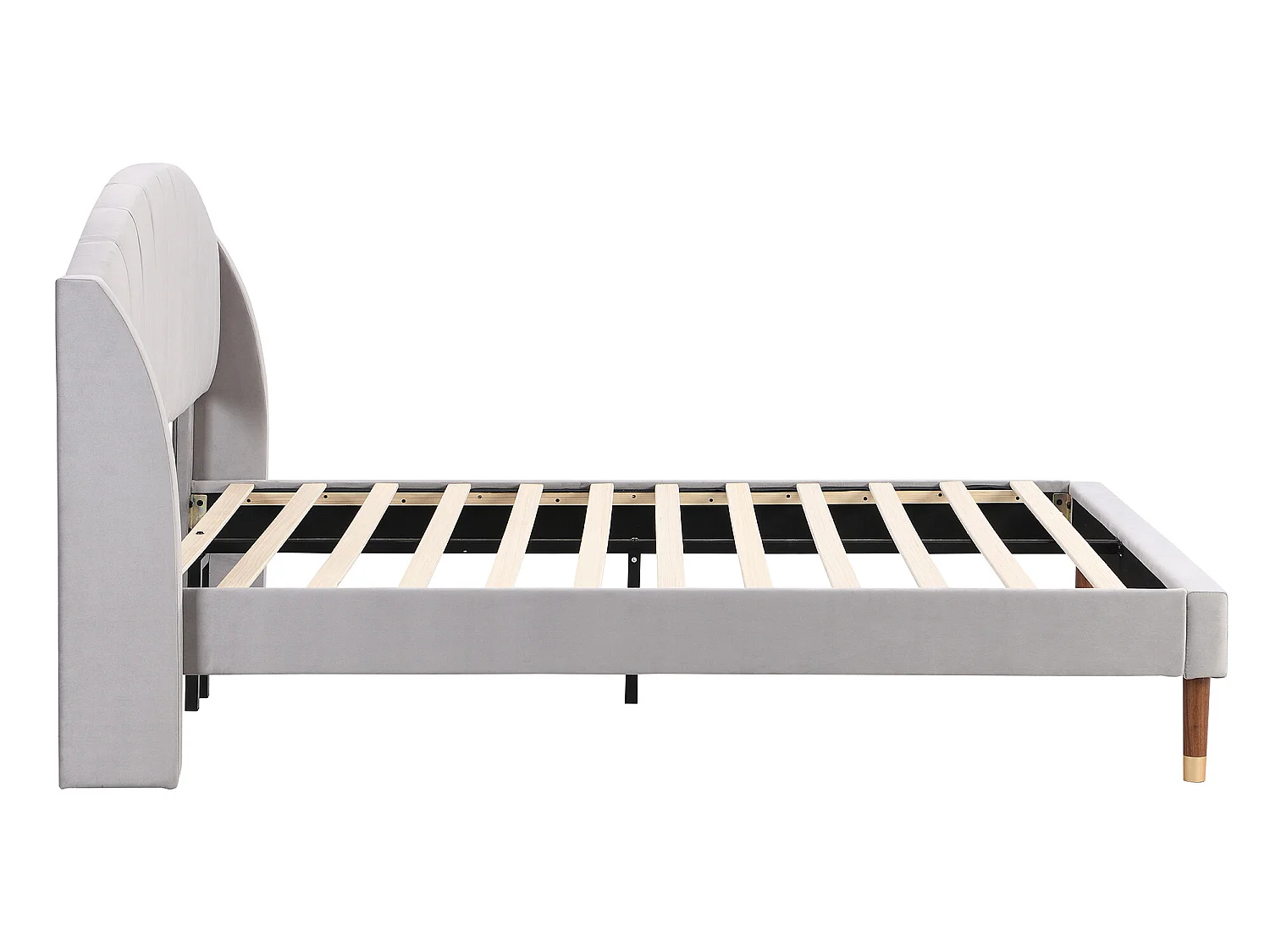 Bed met gecapitonneerd hoofdeinde - 140 x 200 cm - fluweel - lattenbodem - kleur grijs