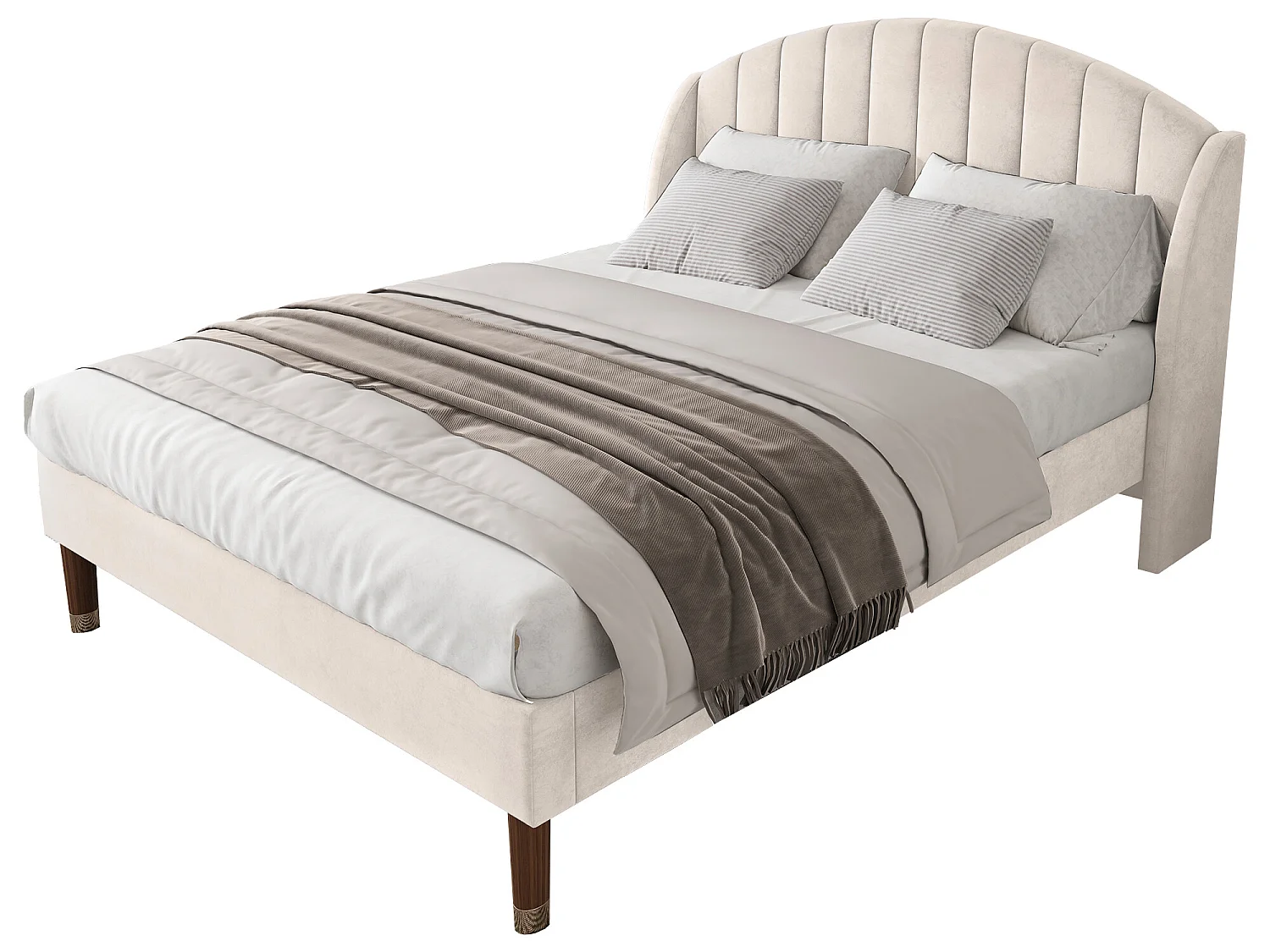 Lit avec tête de lit réglable - 160 x 200 cm - velours - sommier à lattes - coloris beige