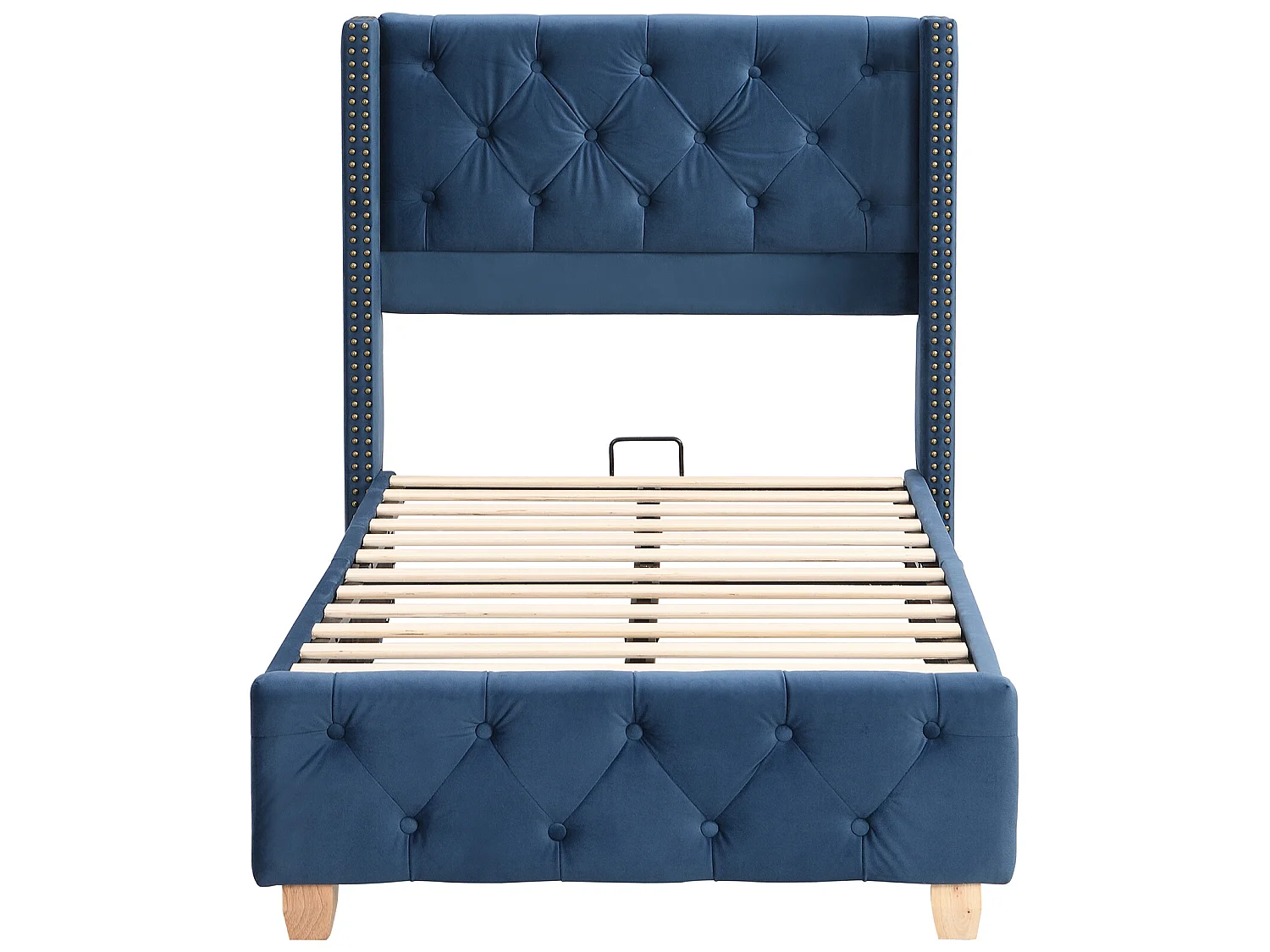 Bed met gestoffeerd hoofdeinde - 90 x 200 cm - fluweel - lattenbodem - blauwe kleur