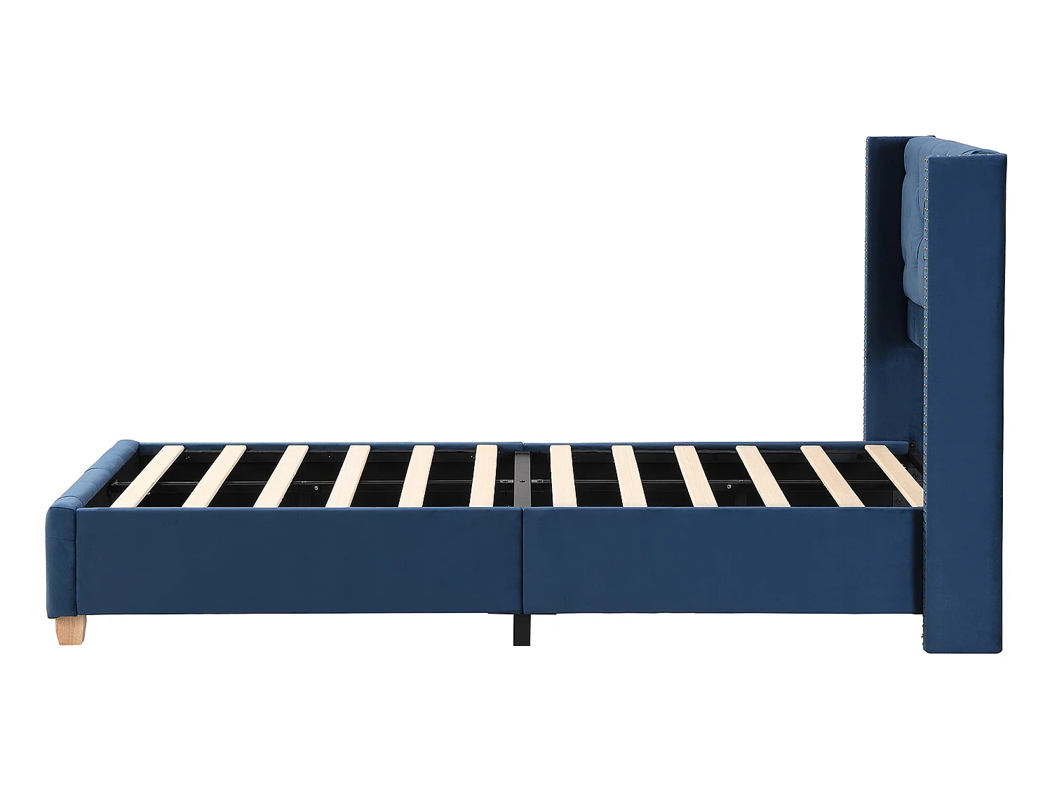 Bed met gestoffeerd hoofdeinde - 90 x 200 cm - fluweel - lattenbodem - blauwe kleur