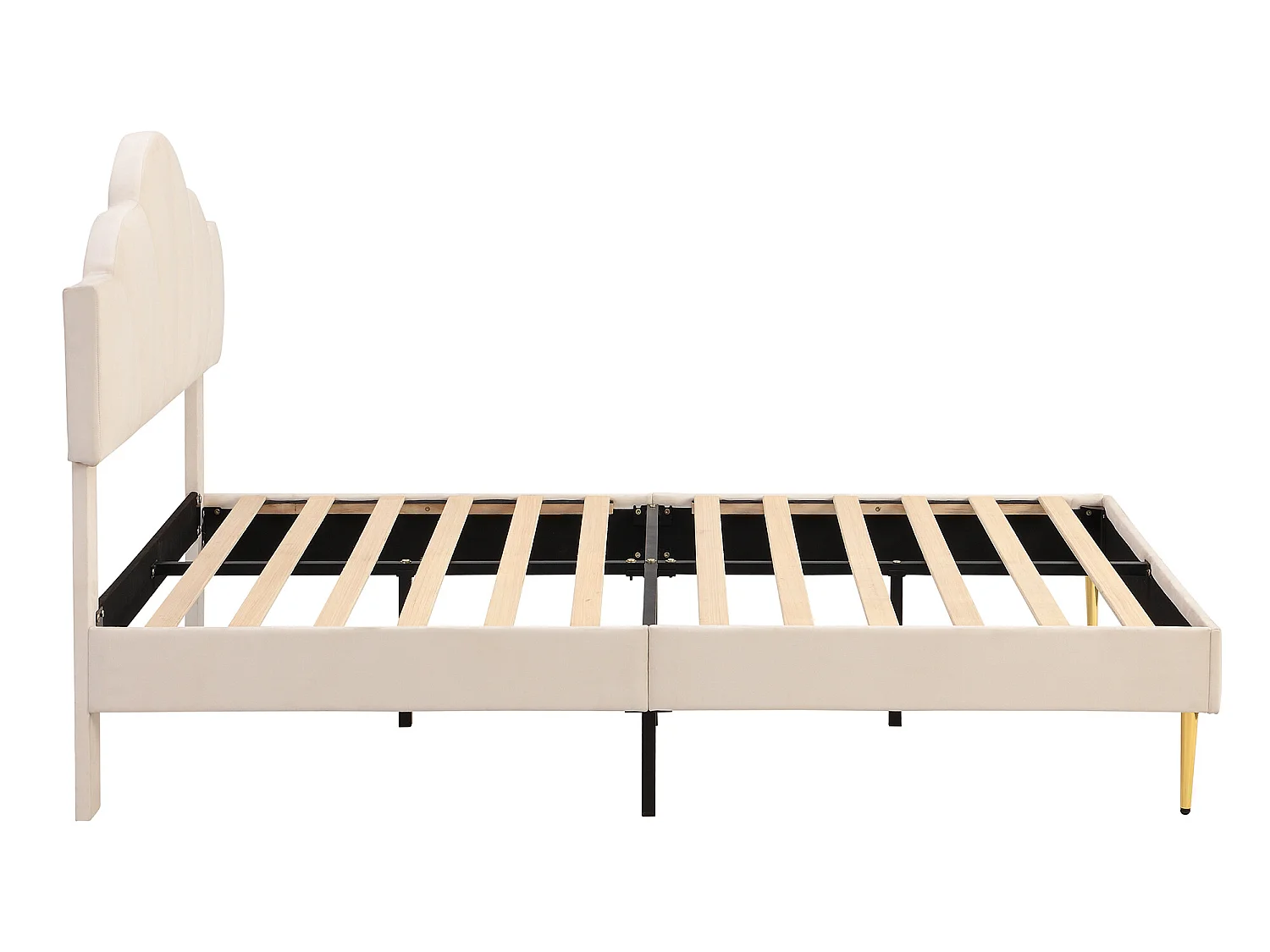 Lit coquillage - 140 x 200 cm - velours - coloris beige + sommier à lattes