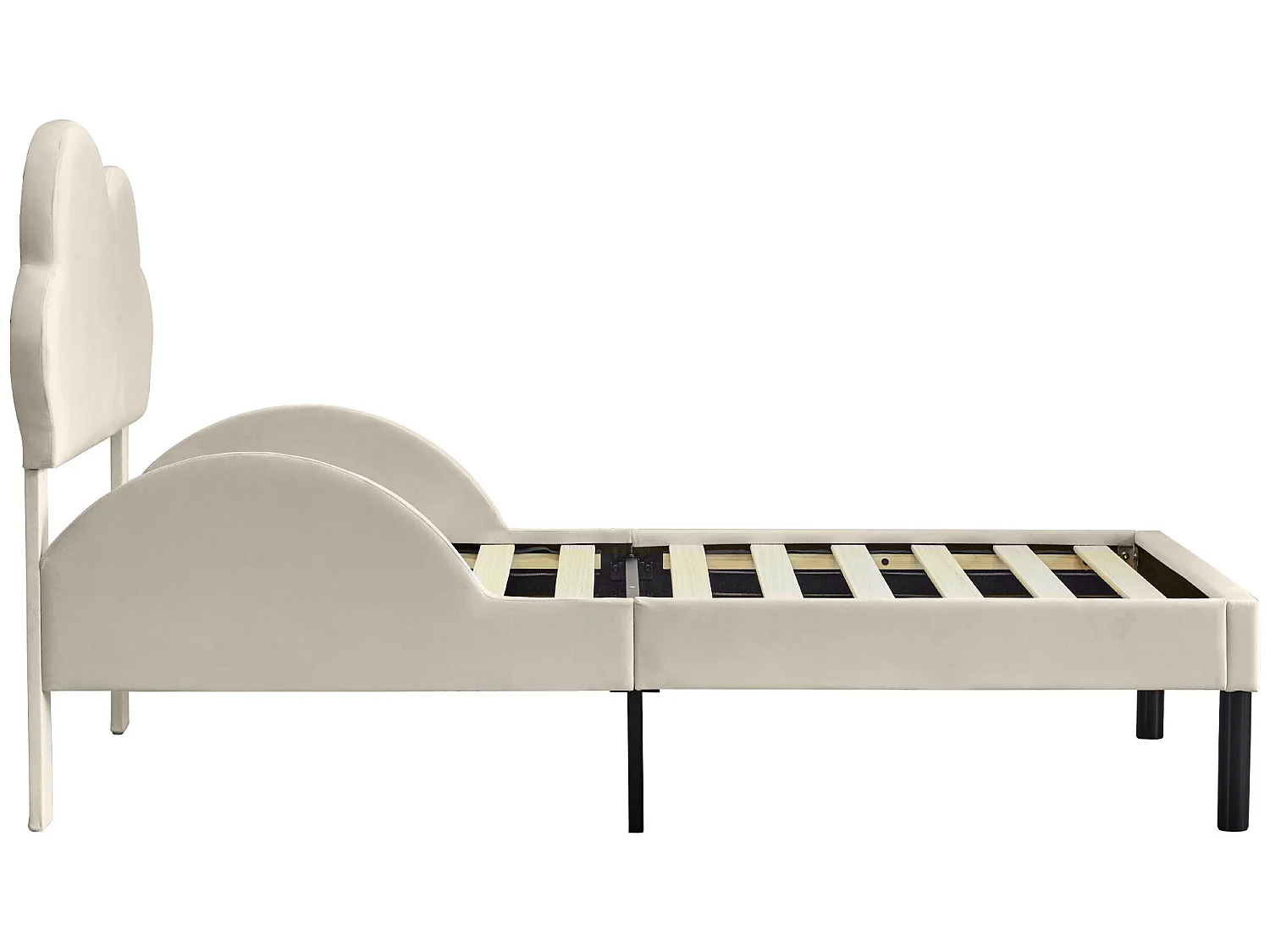 Bed met wolkvormig hoofdeinde - 90 x 200 cm - fluweel - kleur beige + lattenbodem