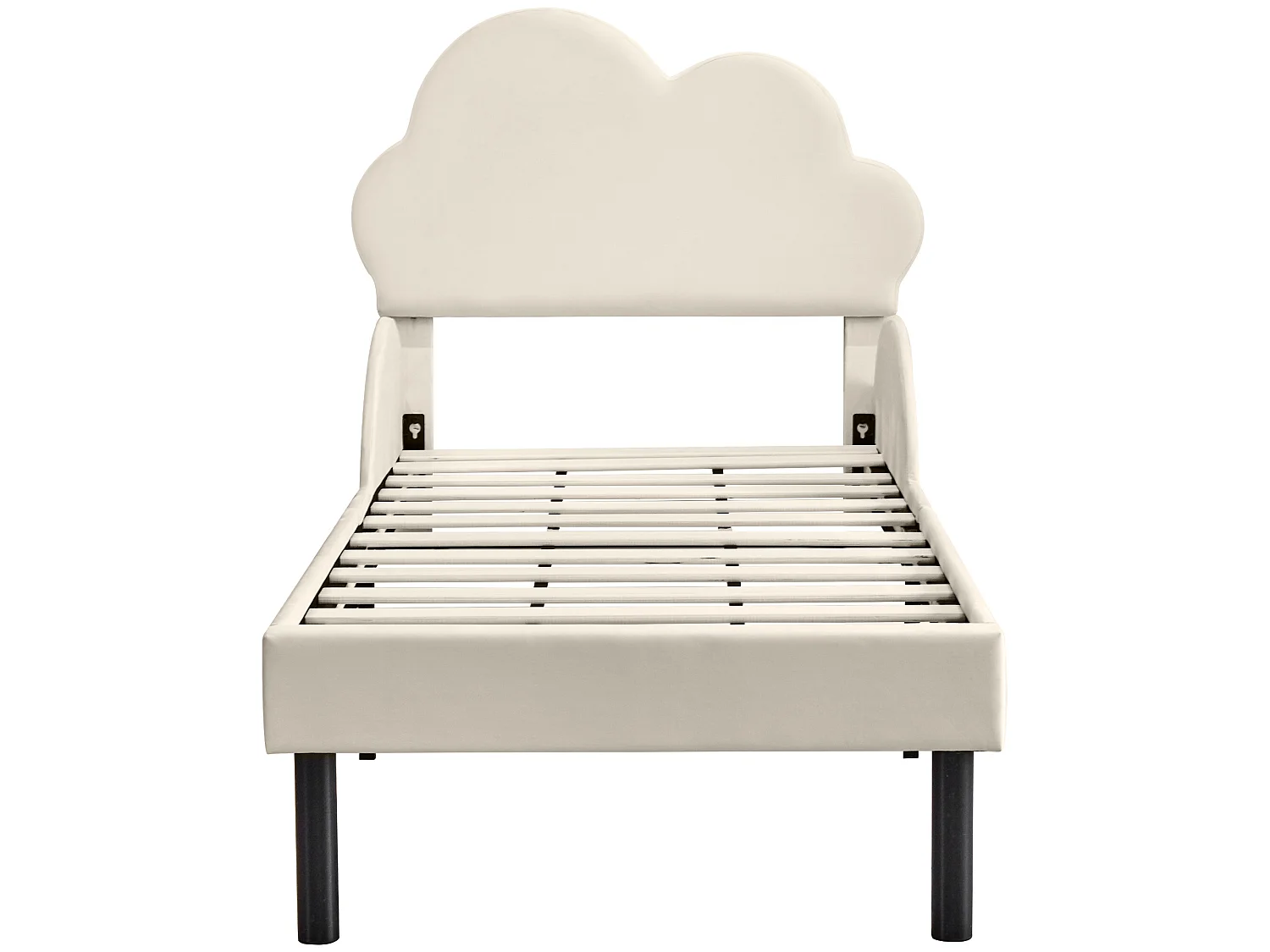 Bed met wolkvormig hoofdeinde - 90 x 200 cm - fluweel - kleur beige + lattenbodem