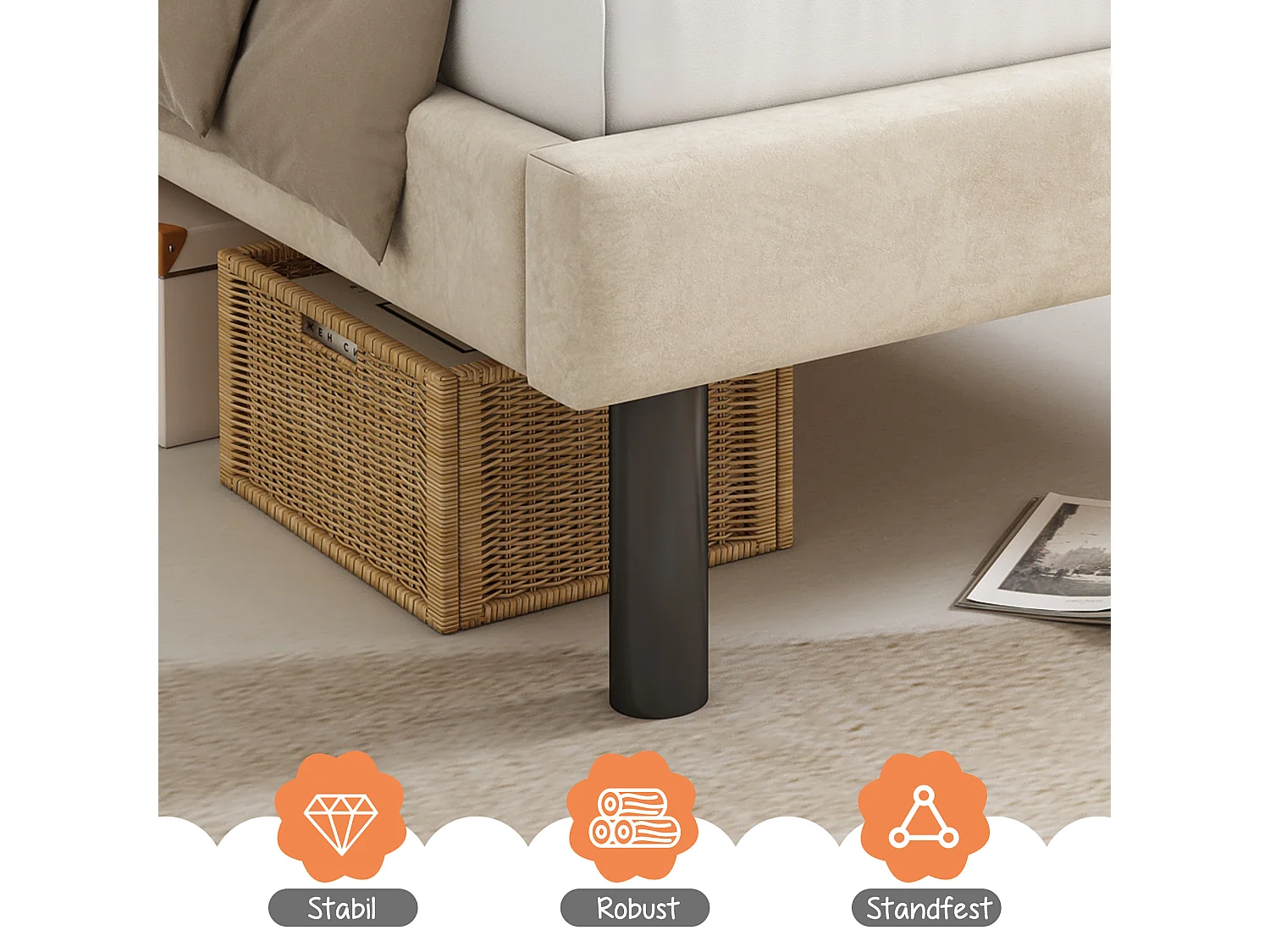 Bed met wolkvormig hoofdeinde - 90 x 200 cm - fluweel - kleur beige + lattenbodem