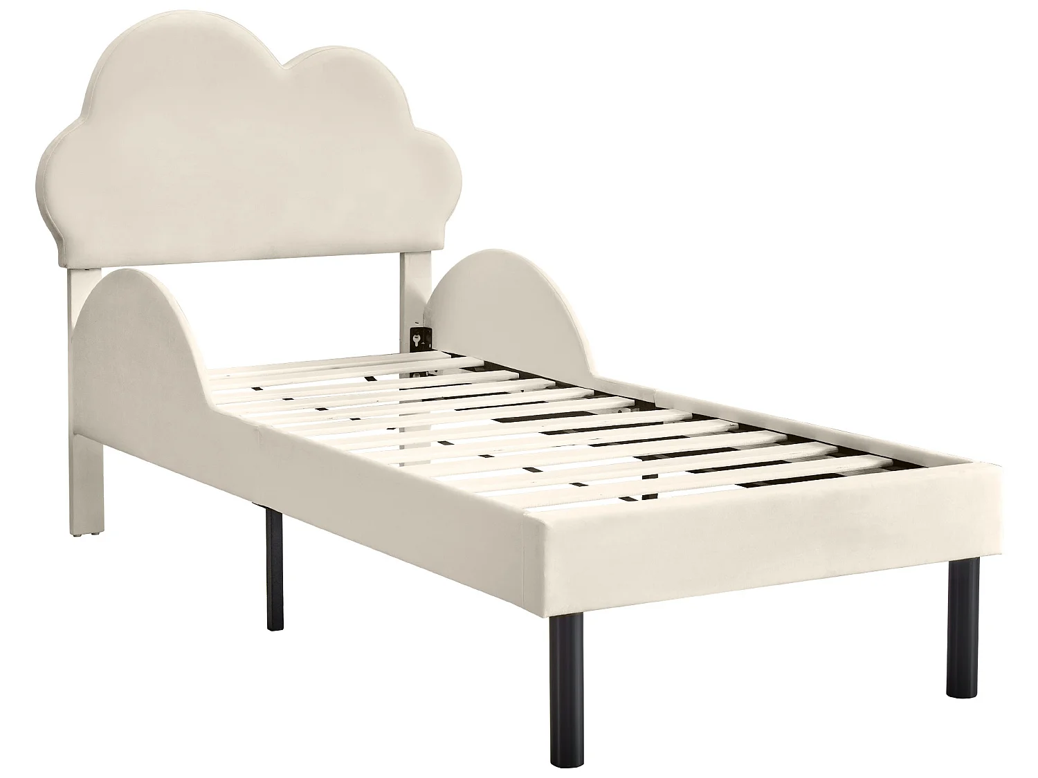 Bed met wolkvormig hoofdeinde - 90 x 200 cm - fluweel - kleur beige + lattenbodem