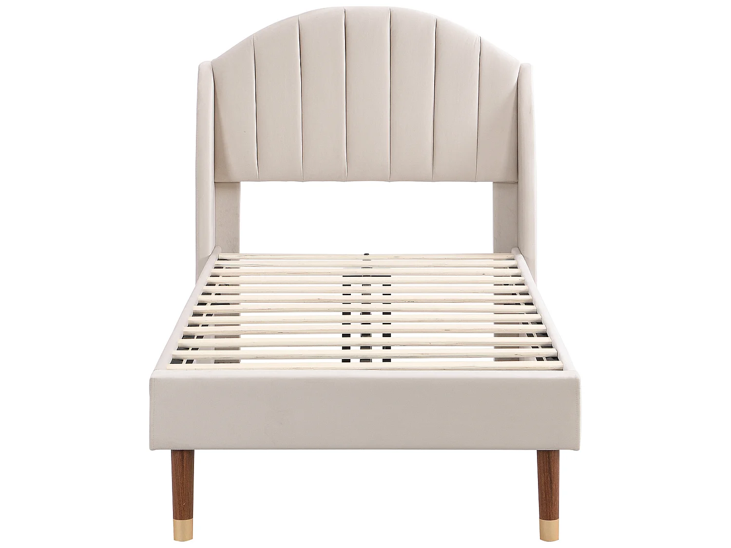 Lit 90 x 200 cm avec tête de lit coutures verticales - velours - sommier à lattes - coloris beige