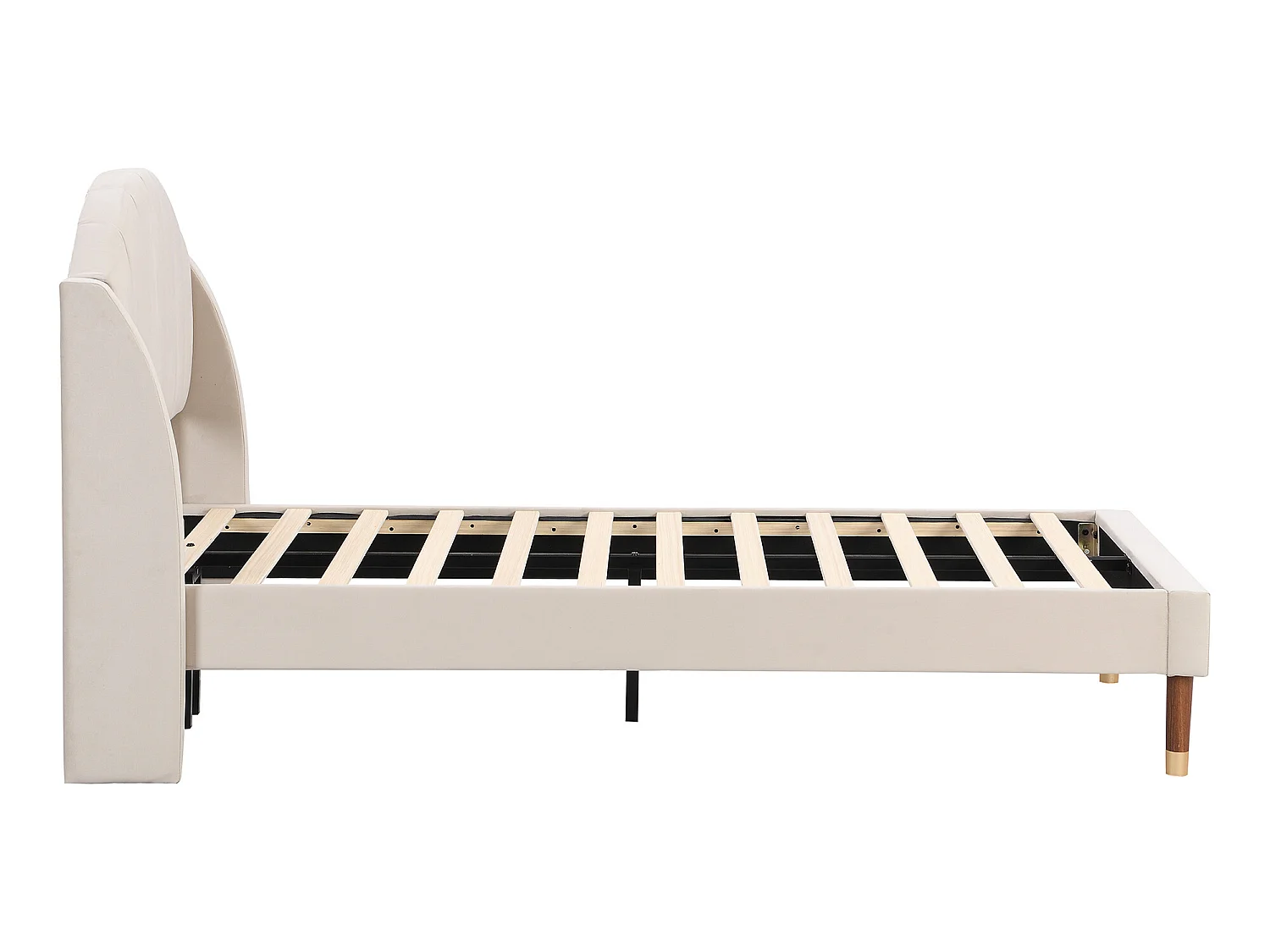 Lit 90 x 200 cm avec tête de lit coutures verticales - velours - sommier à lattes - coloris beige