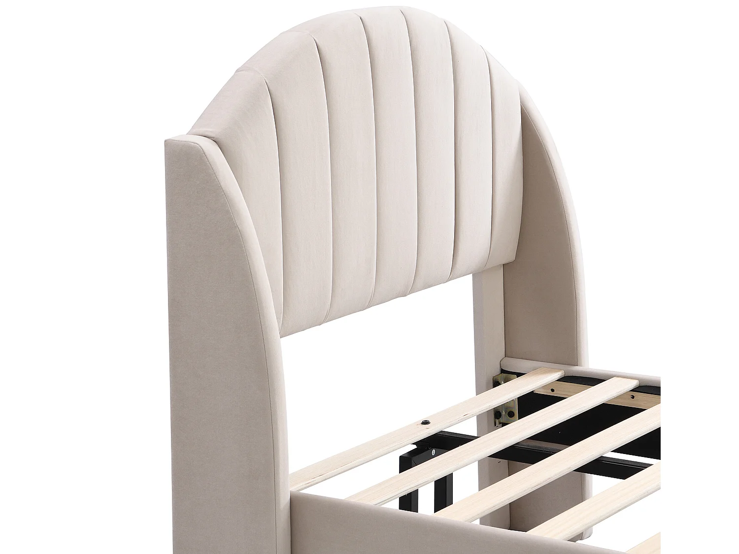 Bed 90 x 200 cm met hoofdeinde met verticale naad - fluweel - lattenbodem - kleur beige