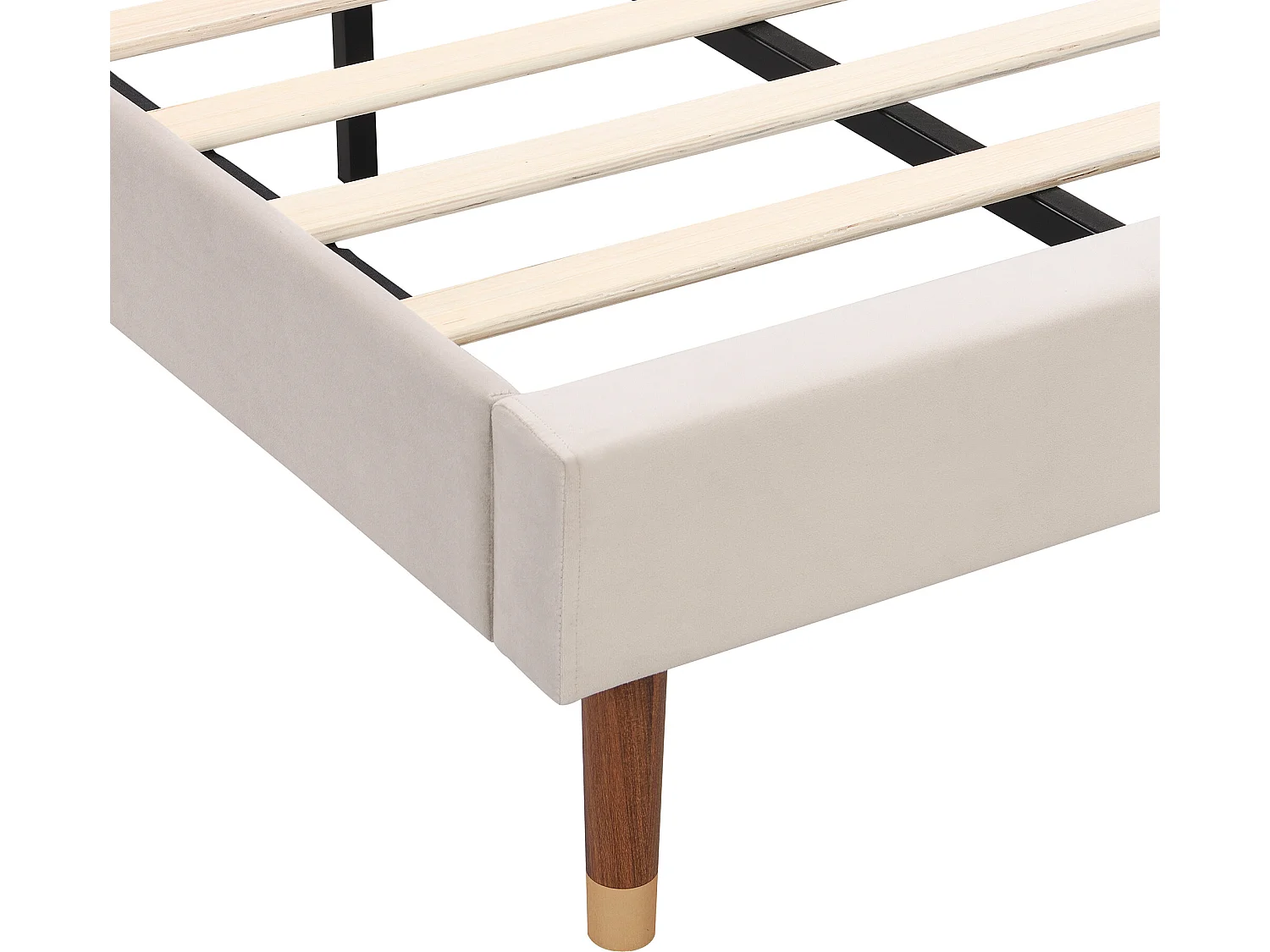 Bed 90 x 200 cm met hoofdeinde met verticale naad - fluweel - lattenbodem - kleur beige