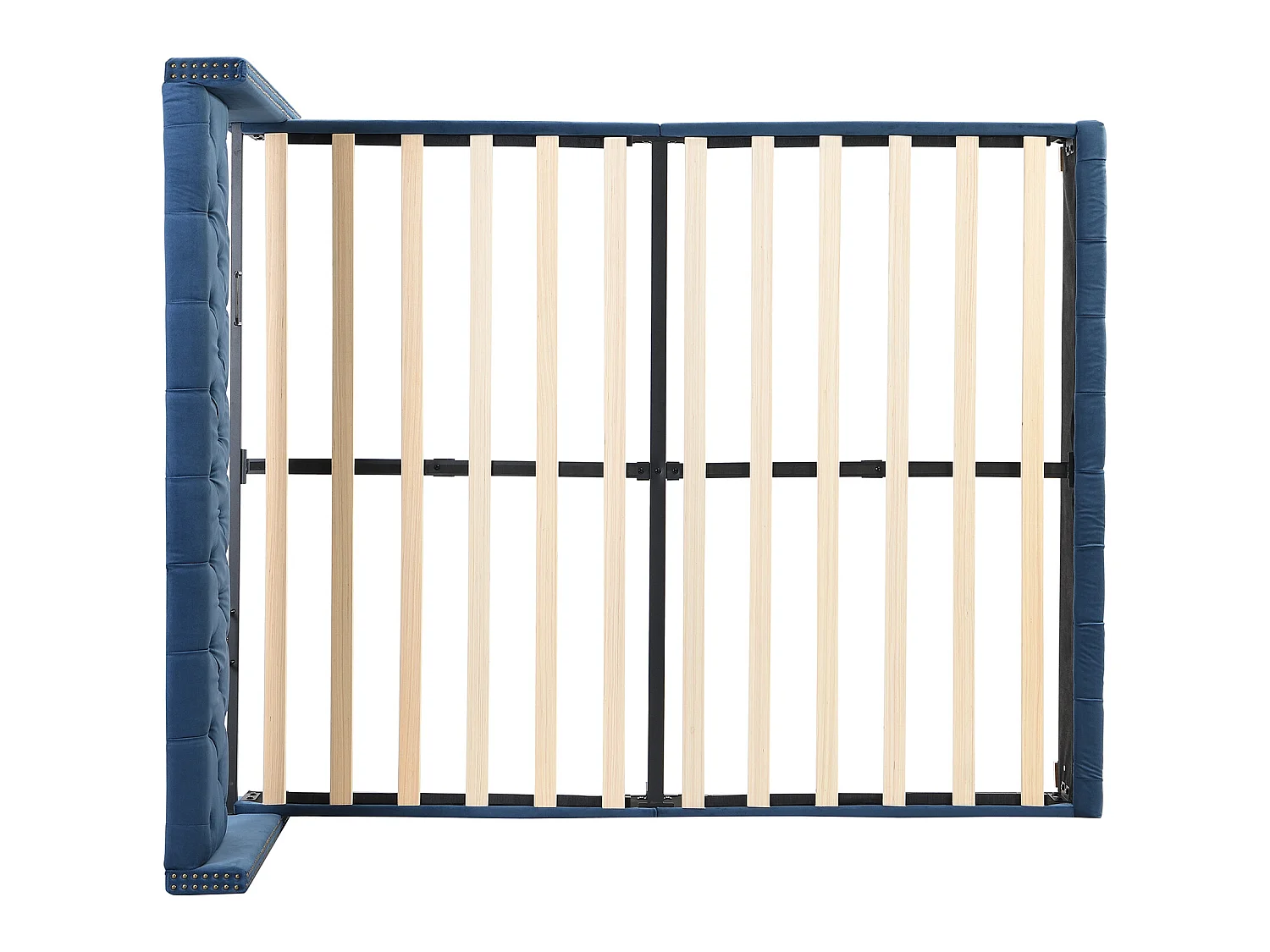 Łóżko z tapicerowanym wezgłowiem - 160 x 200 cm - aksamit - stelaż listwowy - kolor niebieski