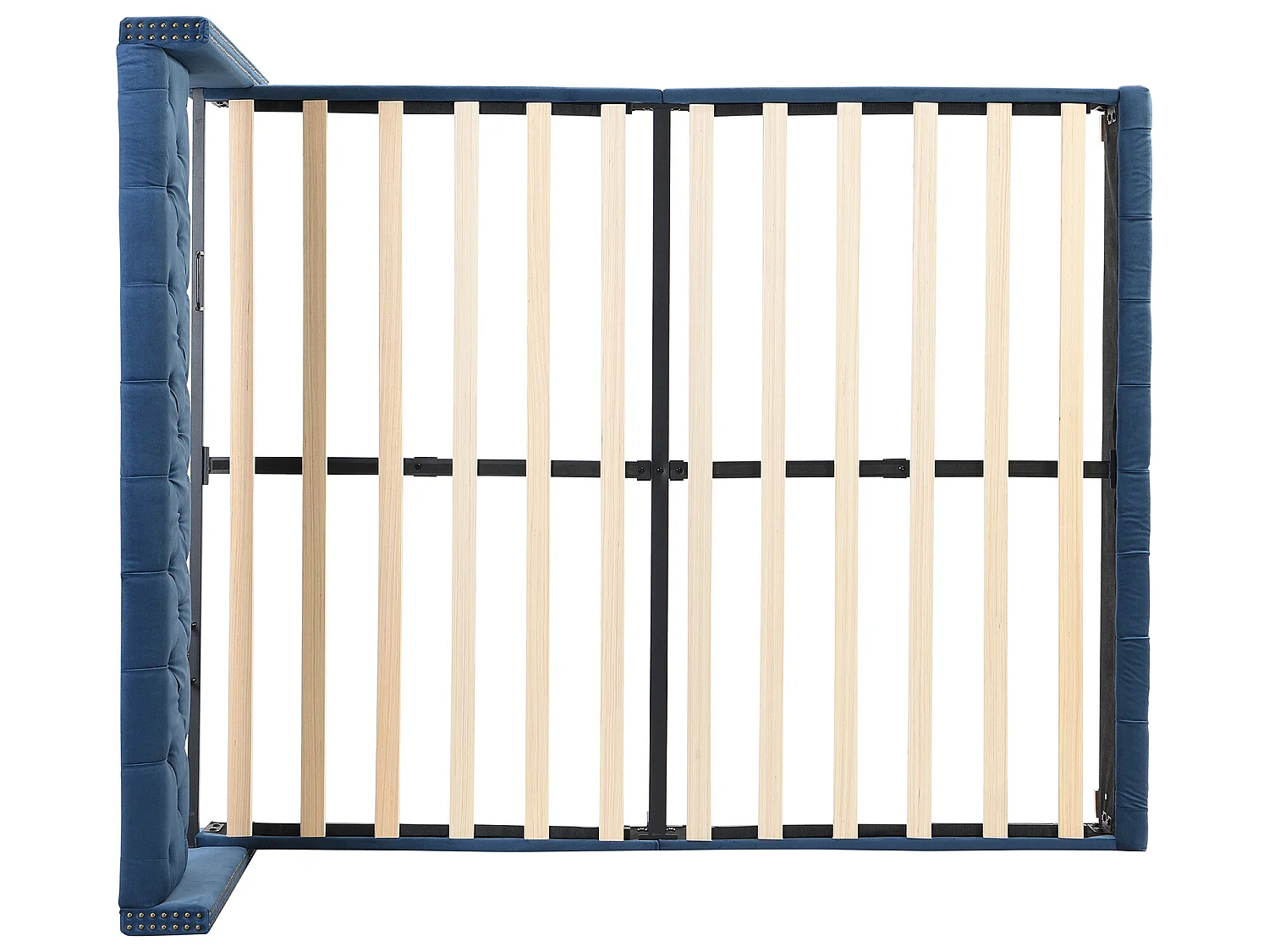 Łóżko z tapicerowanym wezgłowiem - 160 x 200 cm - aksamit - stelaż listwowy - kolor niebieski