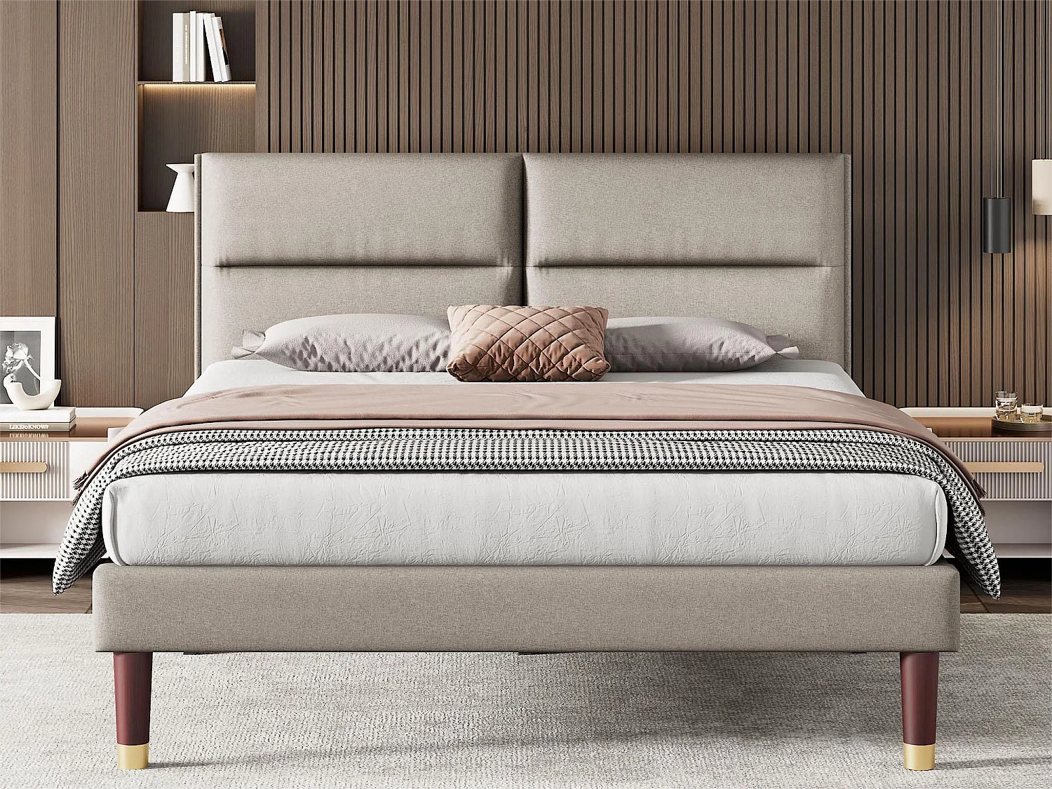 Bed met verstelbaar hoofdeinde - 160 x 200 cm - stof - kleur grijs + lattenbodem