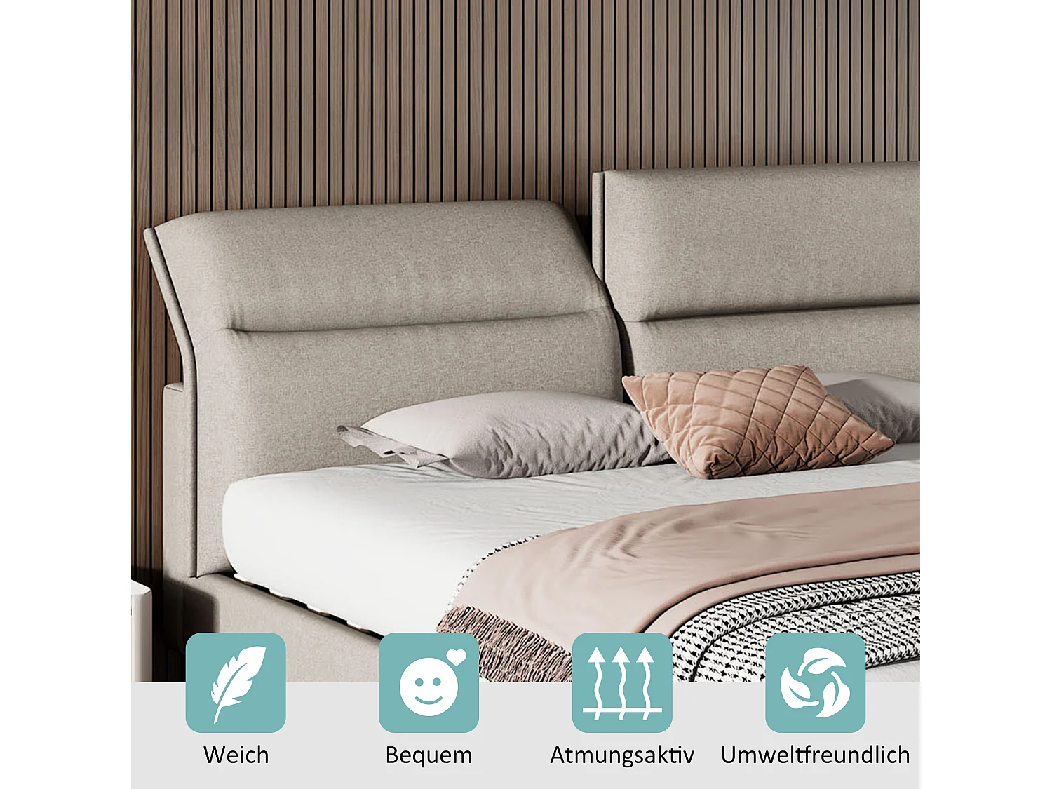 Bed met verstelbaar hoofdeinde - 160 x 200 cm - stof - kleur grijs + lattenbodem