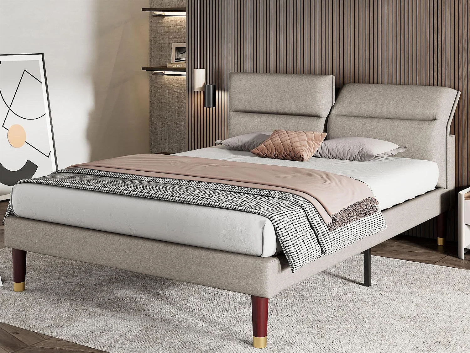 Bed met verstelbaar hoofdeinde - 160 x 200 cm - stof - kleur grijs + lattenbodem