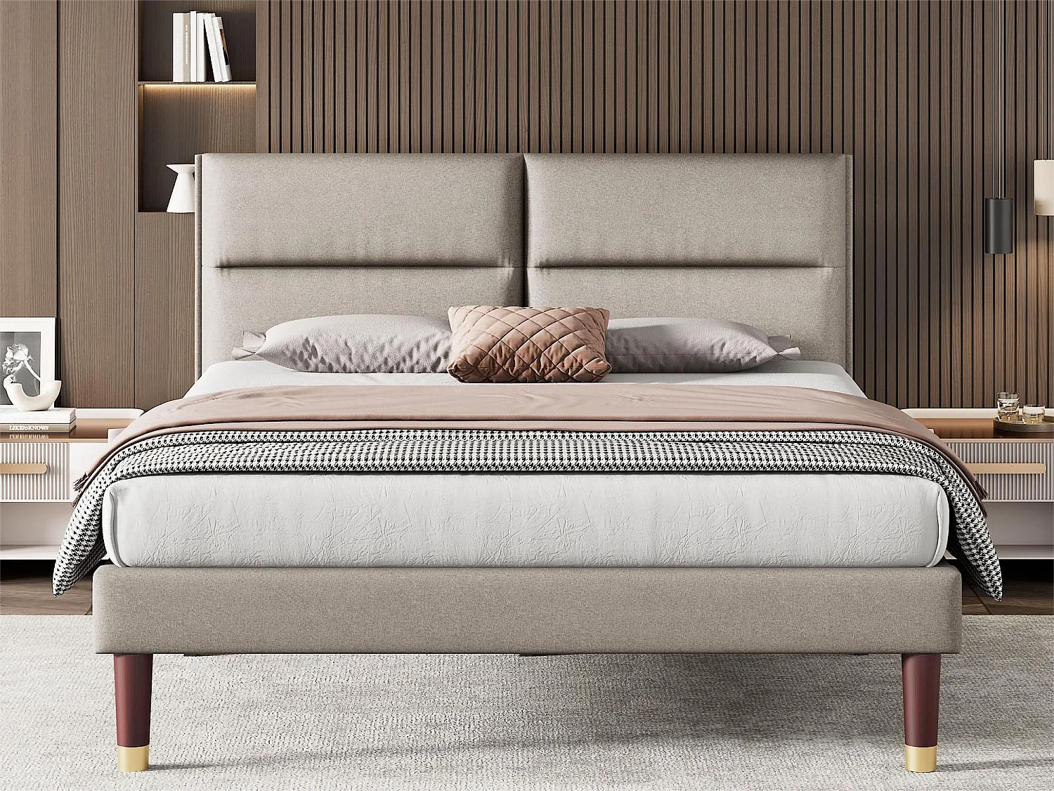 Bed met verstelbaar hoofdeinde - 160 x 200 cm - stof - kleur grijs + lattenbodem