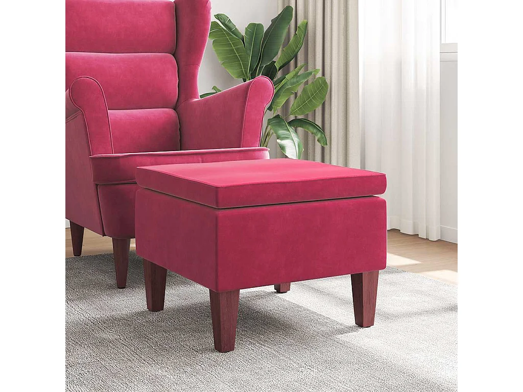 Tabouret avec pieds en bois Rouge bordeaux Velours