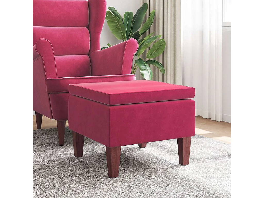 Tabouret avec pieds en bois Rouge bordeaux Velours