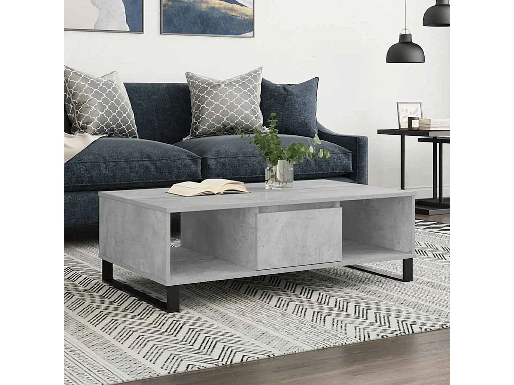 Tavolino Salotto Grigio Cemento 104x60x35 cm Legno Multistrato
