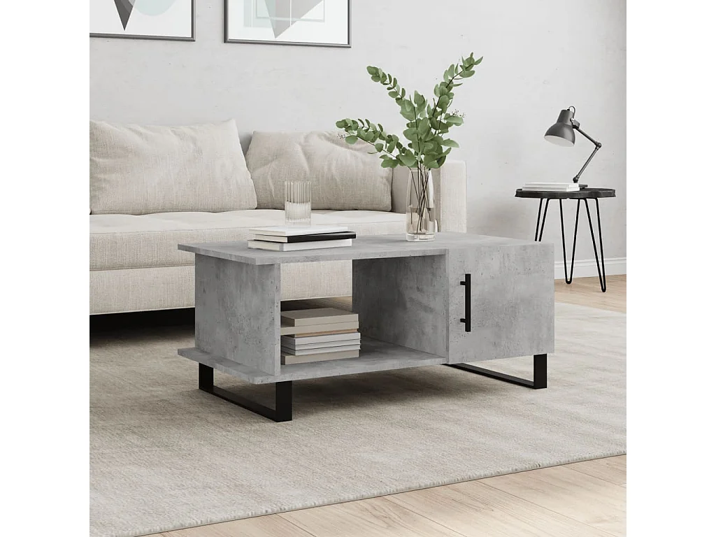 Table basse gris béton 90x50x40 cm bois d'ingénierie